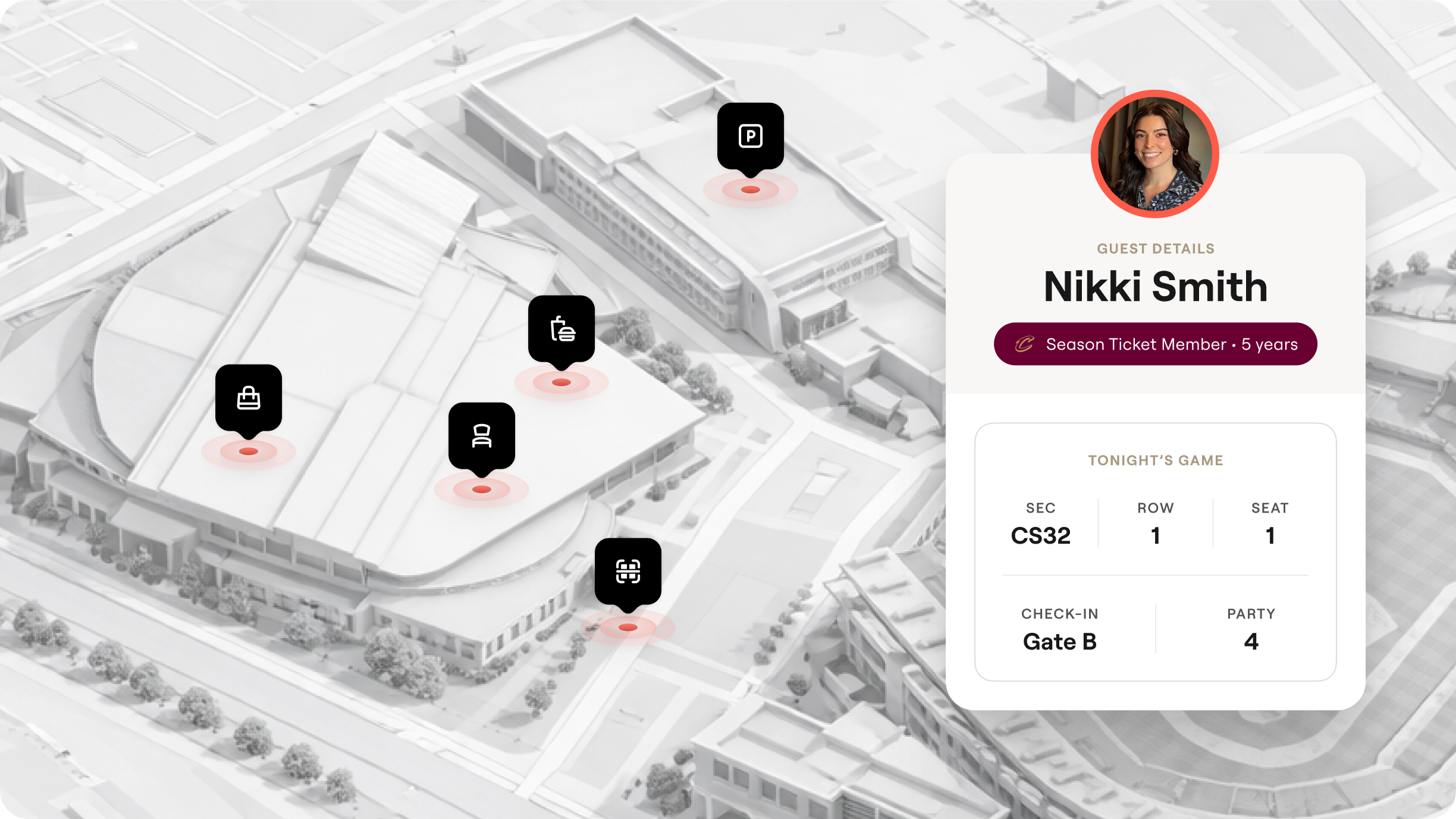 Venue map showing connected fan experience touchpoints