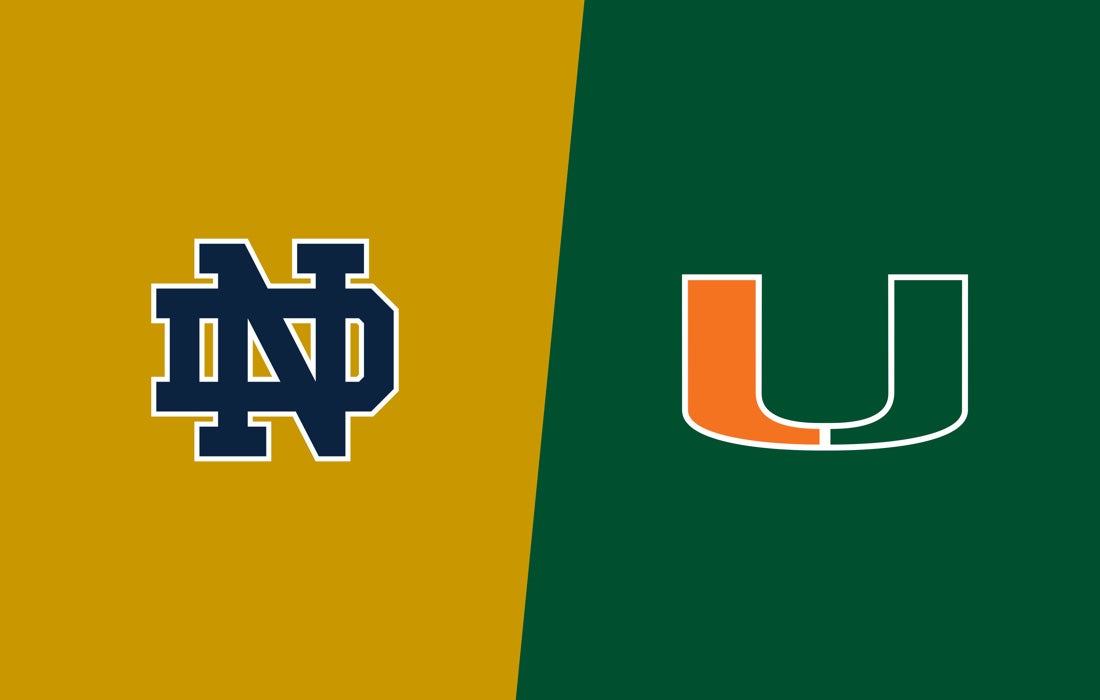 Promotional image for #6 Notre Dame at #10 Miami (FL) tickets at Hard Rock Stadium on Aug 31, 2025