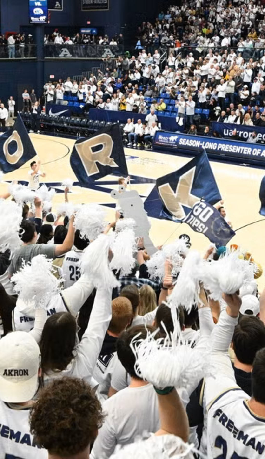 View from a seat at a Akron Zips Womens Basketball vs Ohio Bobcats Womens Basketball game, showing the teams playing