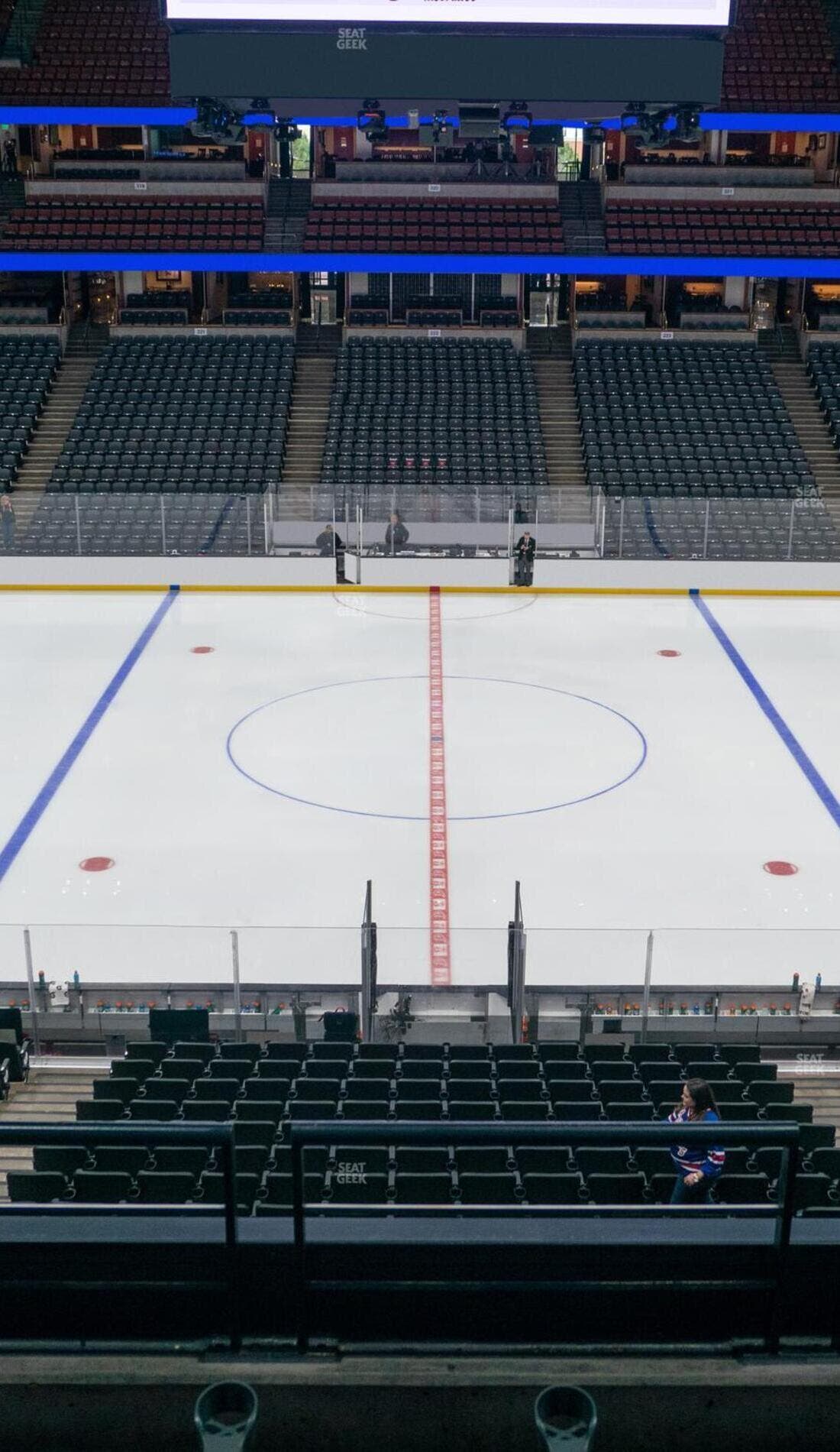 View from a seat at a Anaheim Ducks vs San Jose Sharks game, showing the teams playing