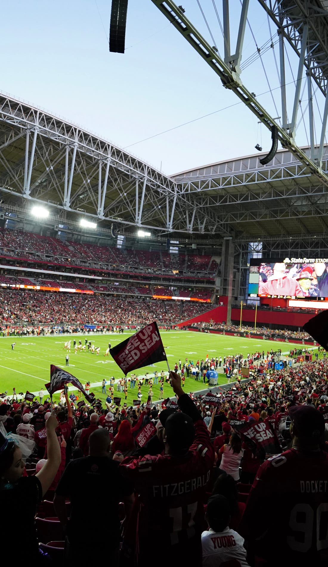 View from a seat at a Arizona Cardinals vs Chicago Bears game, showing the teams playing