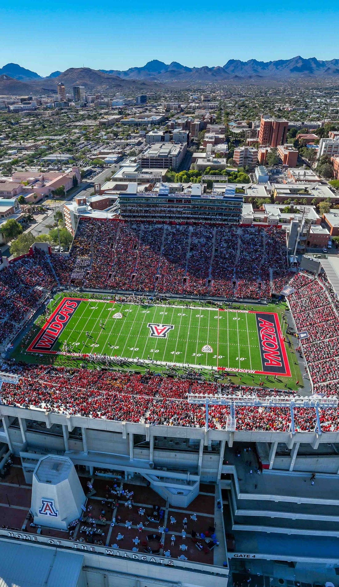 View from a seat at a Arizona Wildcats Football vs Northern Arizona Lumberjacks Football game, showing the teams playing