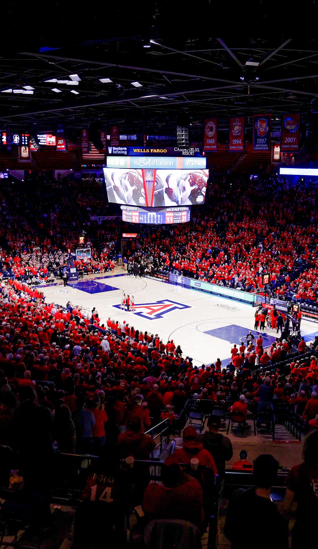 View from a seat at a Arizona Wildcats Womens Basketball vs Arizona State Sun Devils Womens Basketball game, showing the teams playing