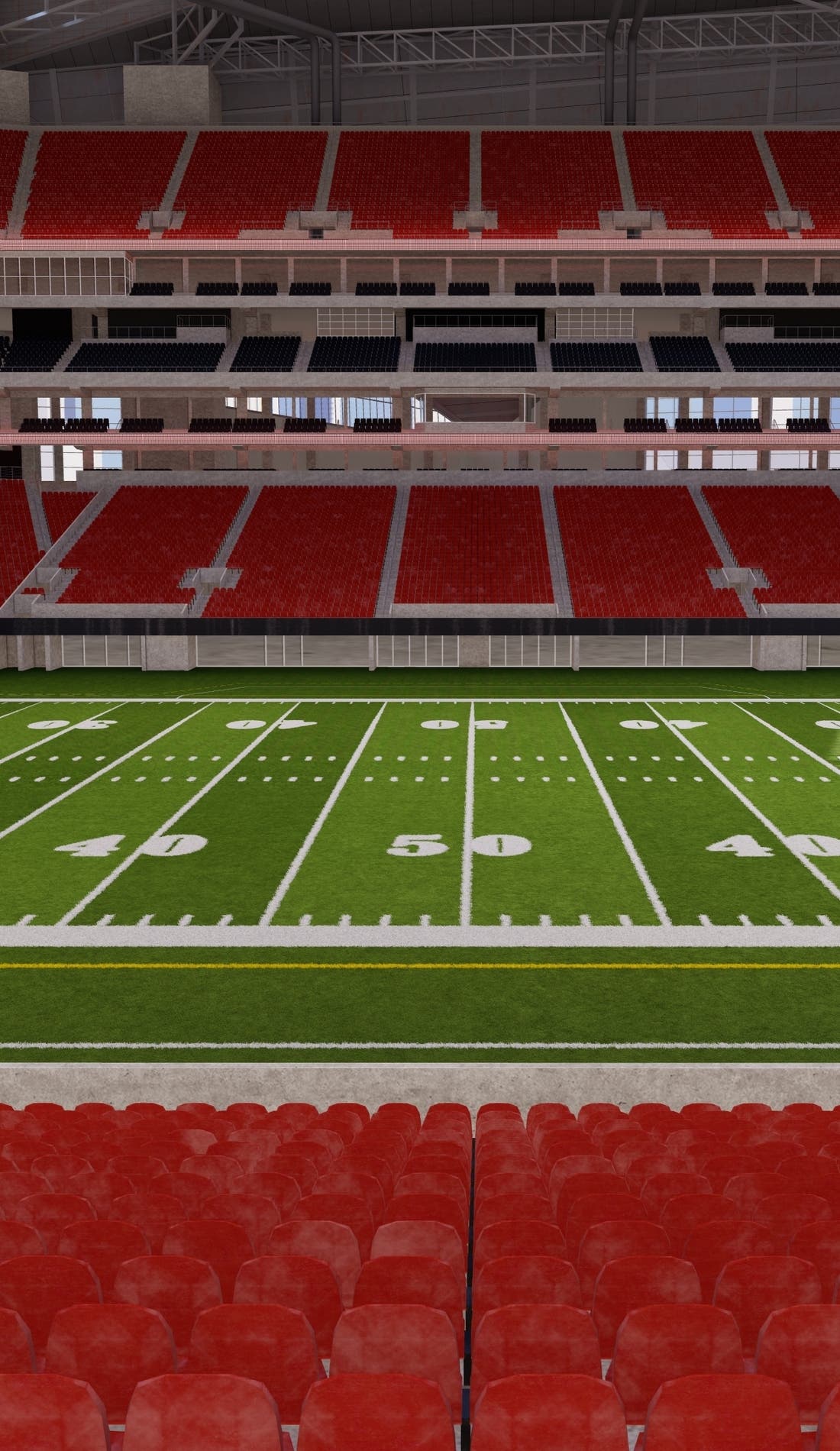 View from a seat at a Atlanta Falcons vs Tampa Bay Buccaneers game, showing the teams playing