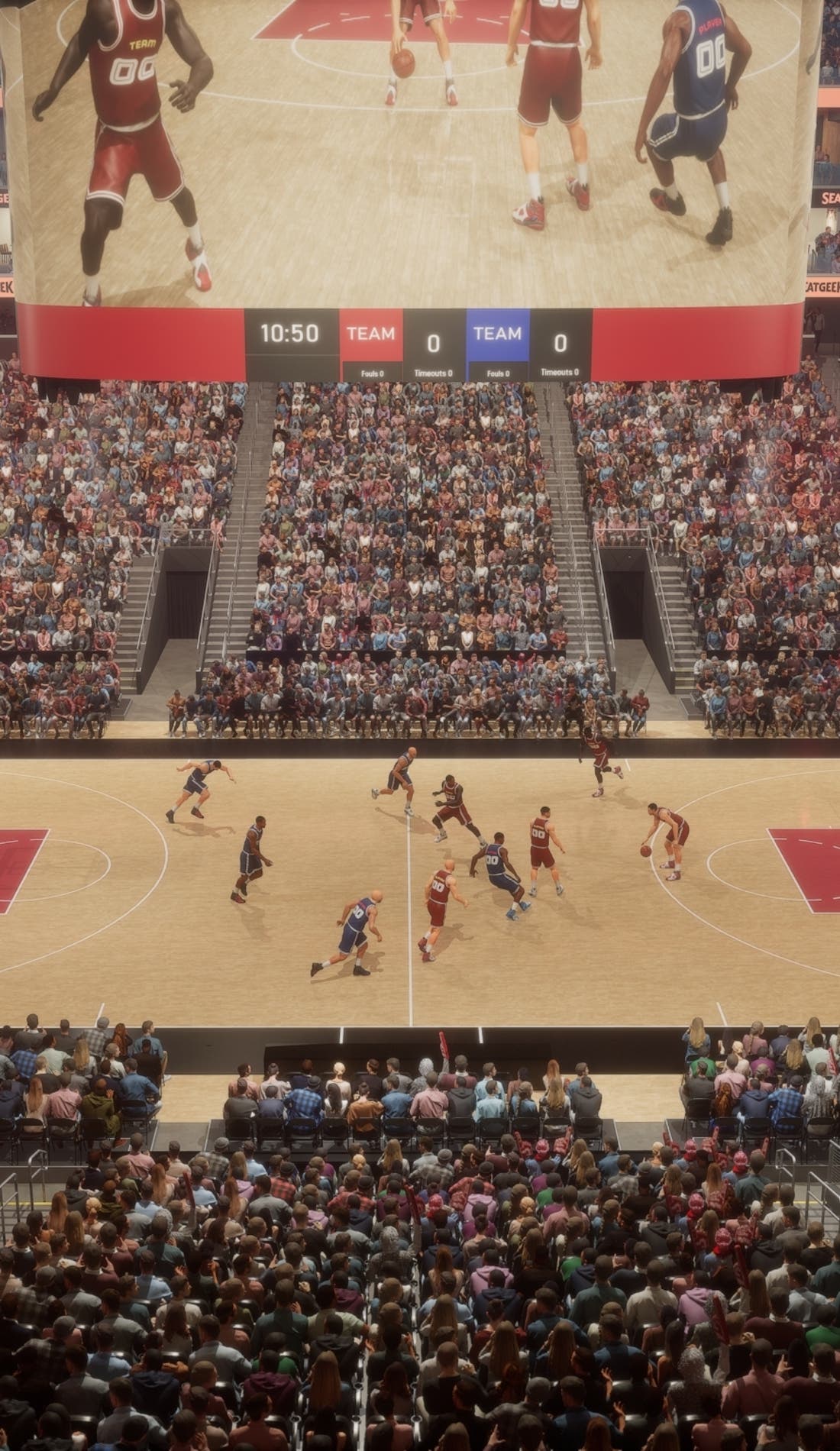 View from a seat at a Atlanta Hawks vs Washington Wizards game, showing the teams playing