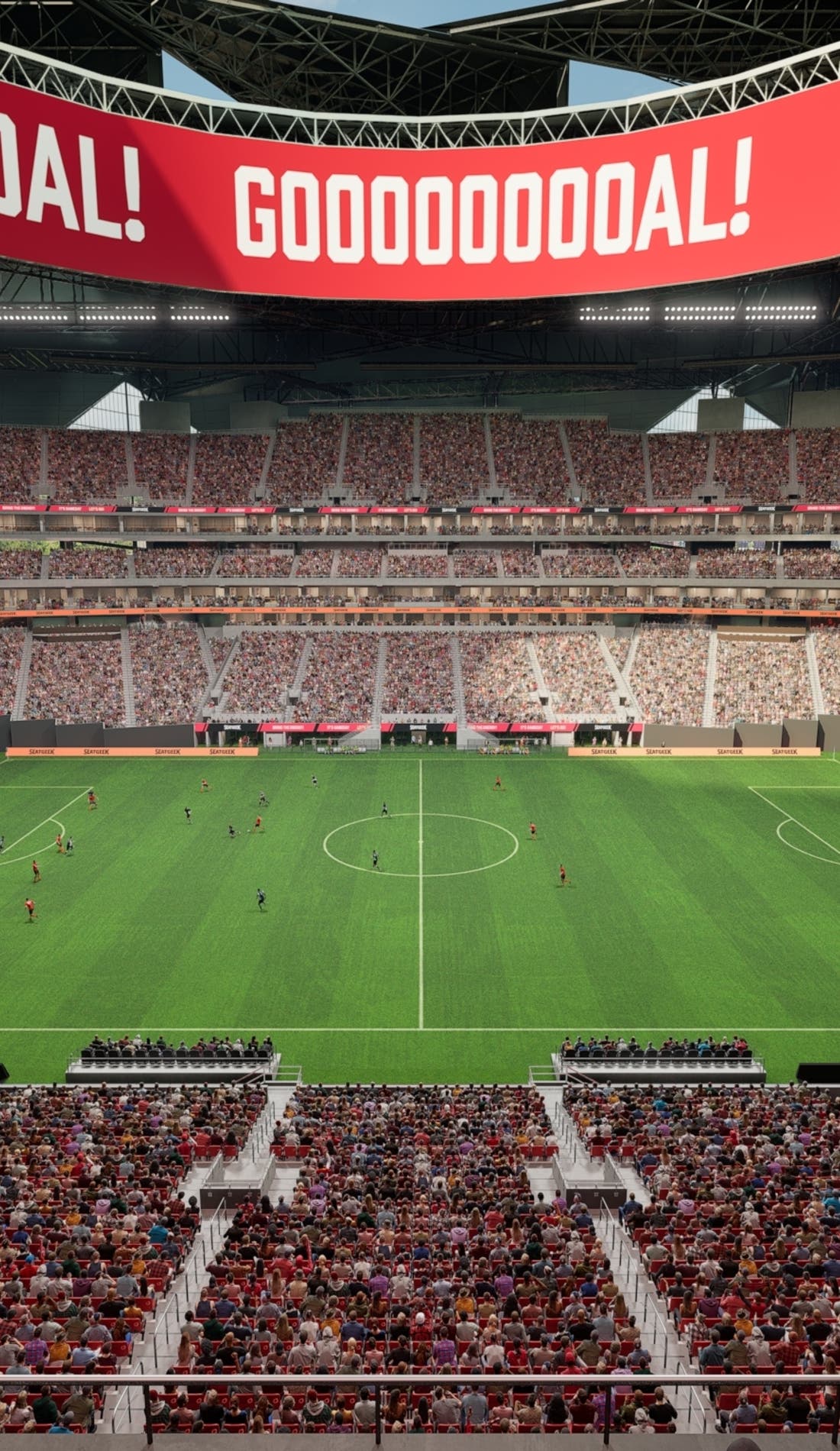 View from a seat at a Atlanta United FC vs Los Angeles Football Club game, showing the teams playing
