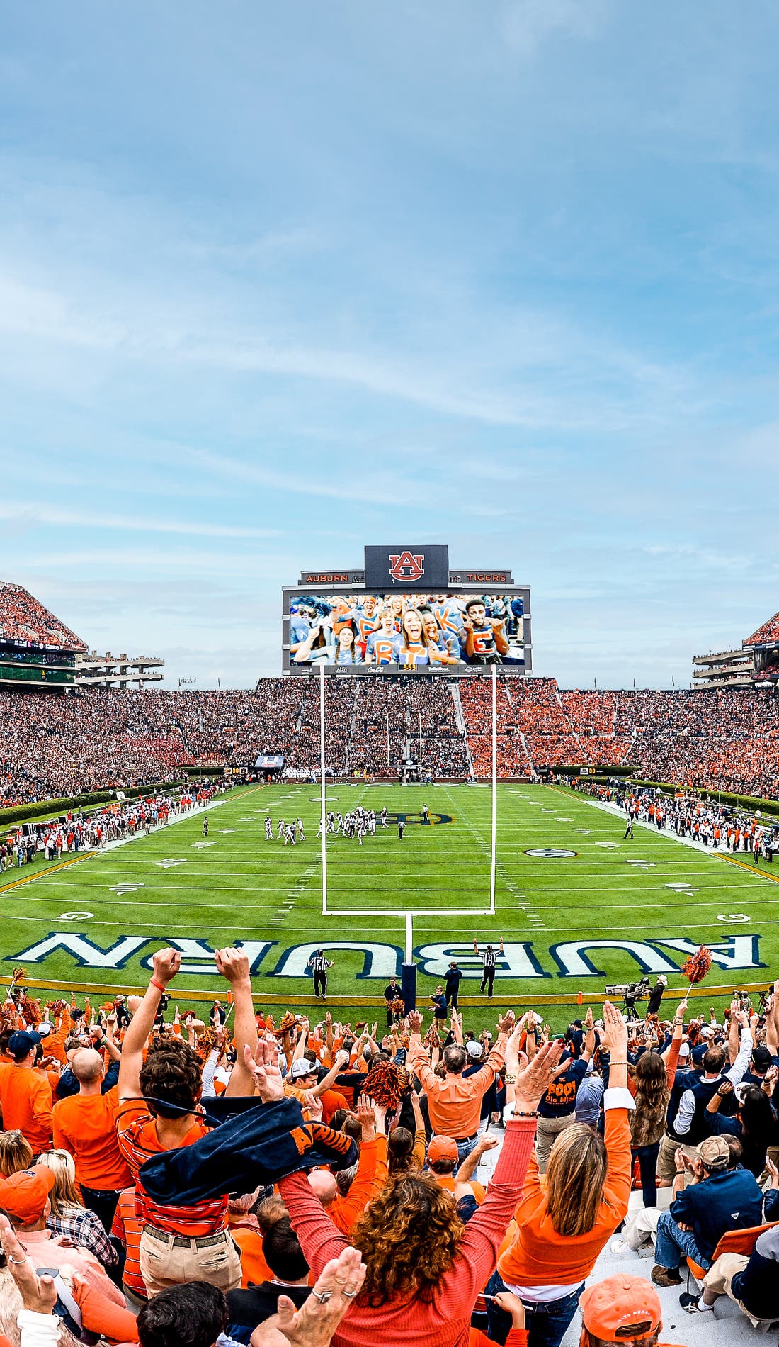 View from a seat at a Auburn Tigers Football vs Western Kentucky Hilltoppers Football game, showing the teams playing