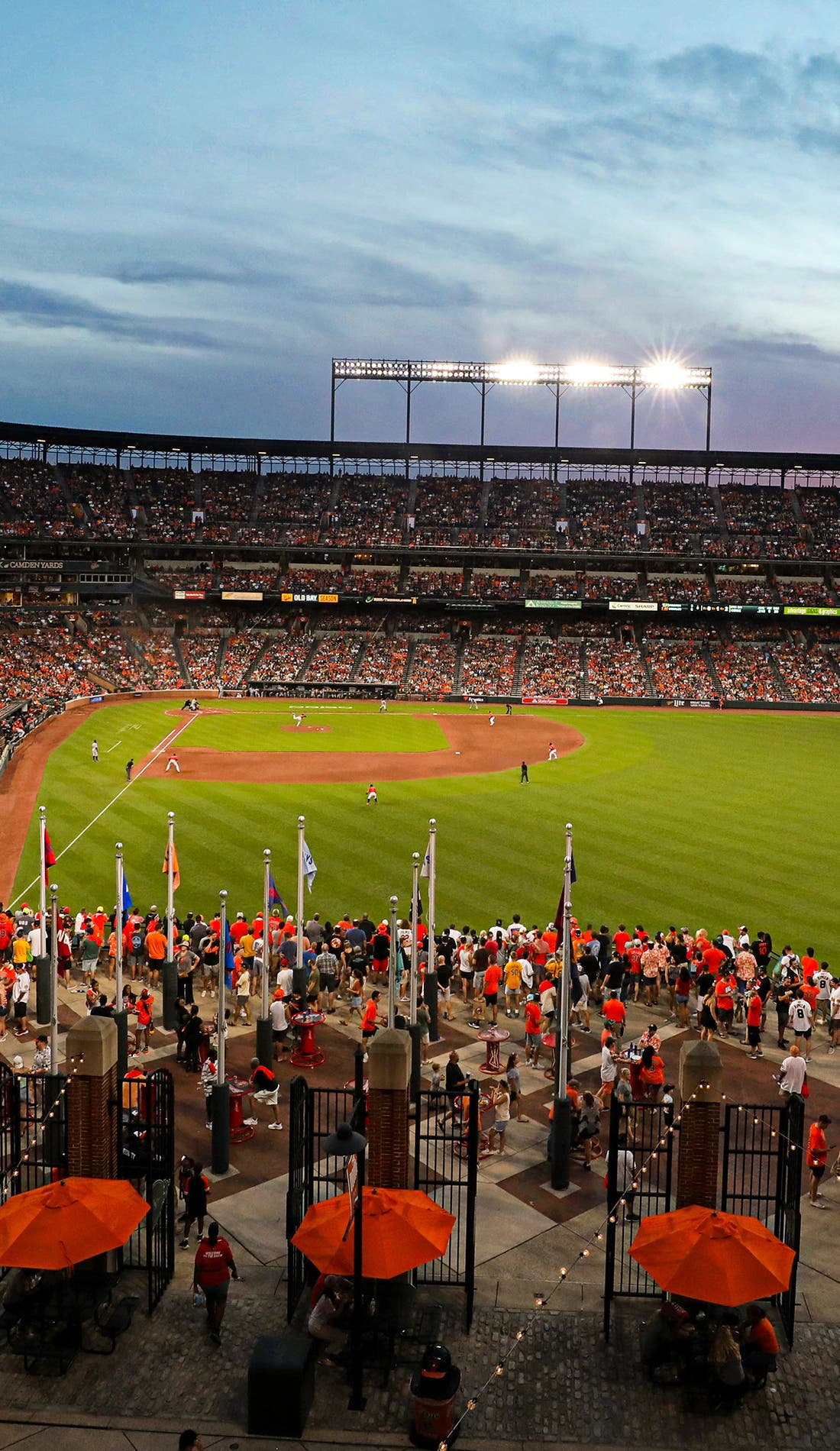 View from a seat at a Baltimore Orioles vs St. Louis Cardinals game, showing the teams playing
