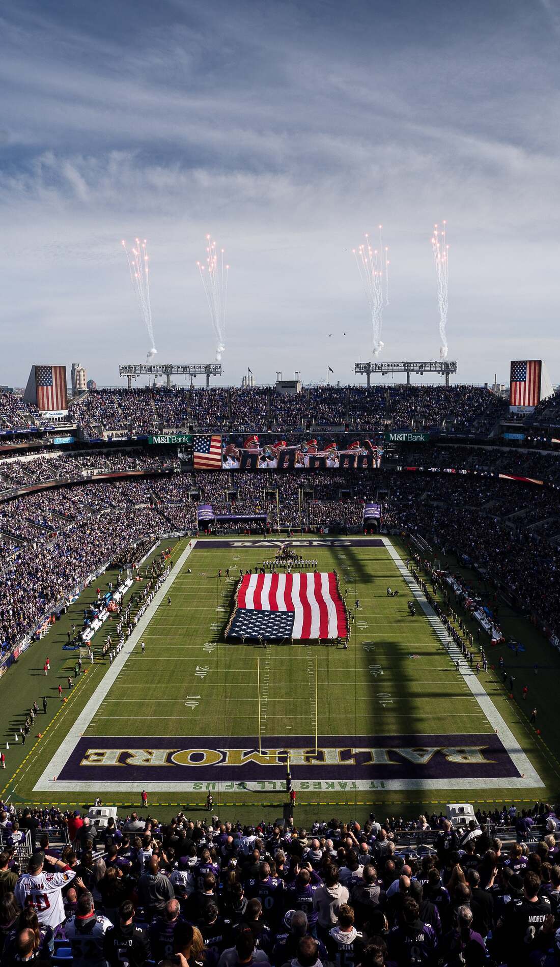 View from a seat at a Baltimore Ravens vs Carolina Panthers game, showing the teams playing