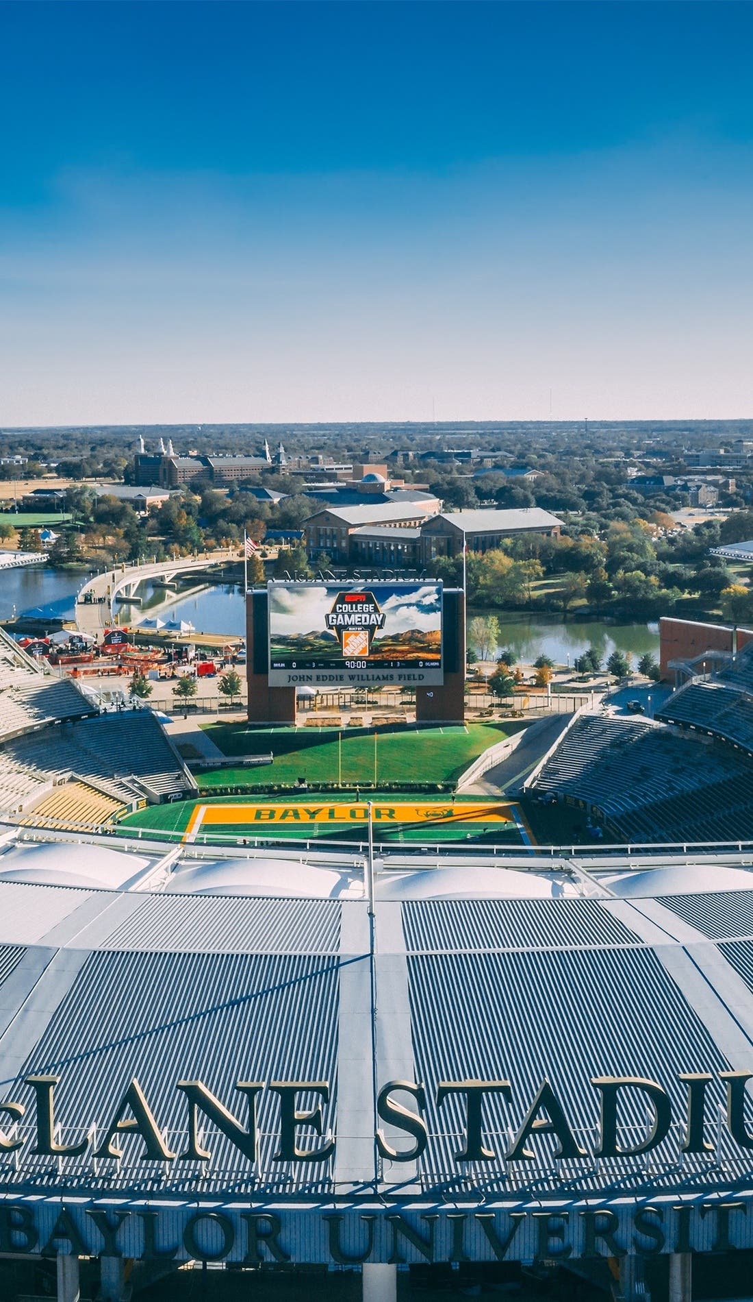 View from a seat at a Baylor Bears Football vs LIU Sharks Football game, showing the teams playing
