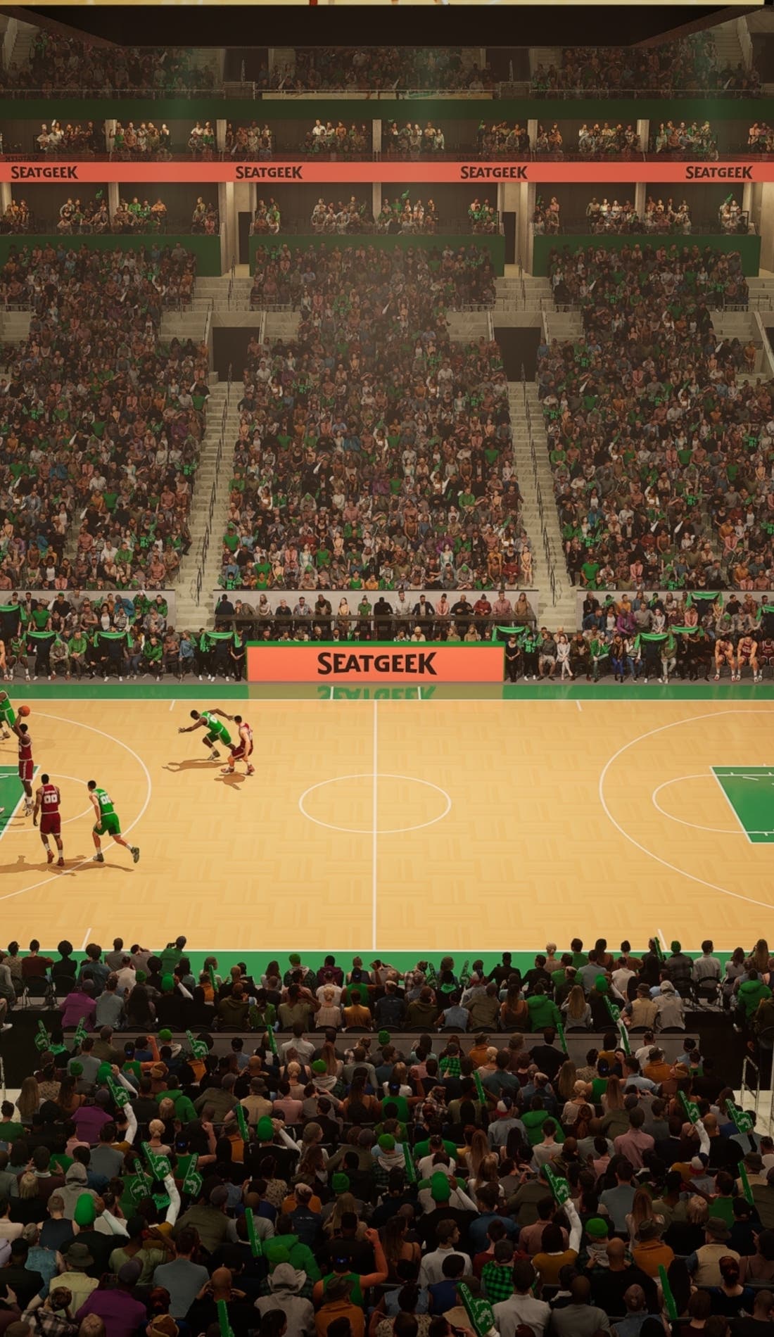 View from a seat at a Boston Celtics vs Charlotte Hornets game, showing the teams playing