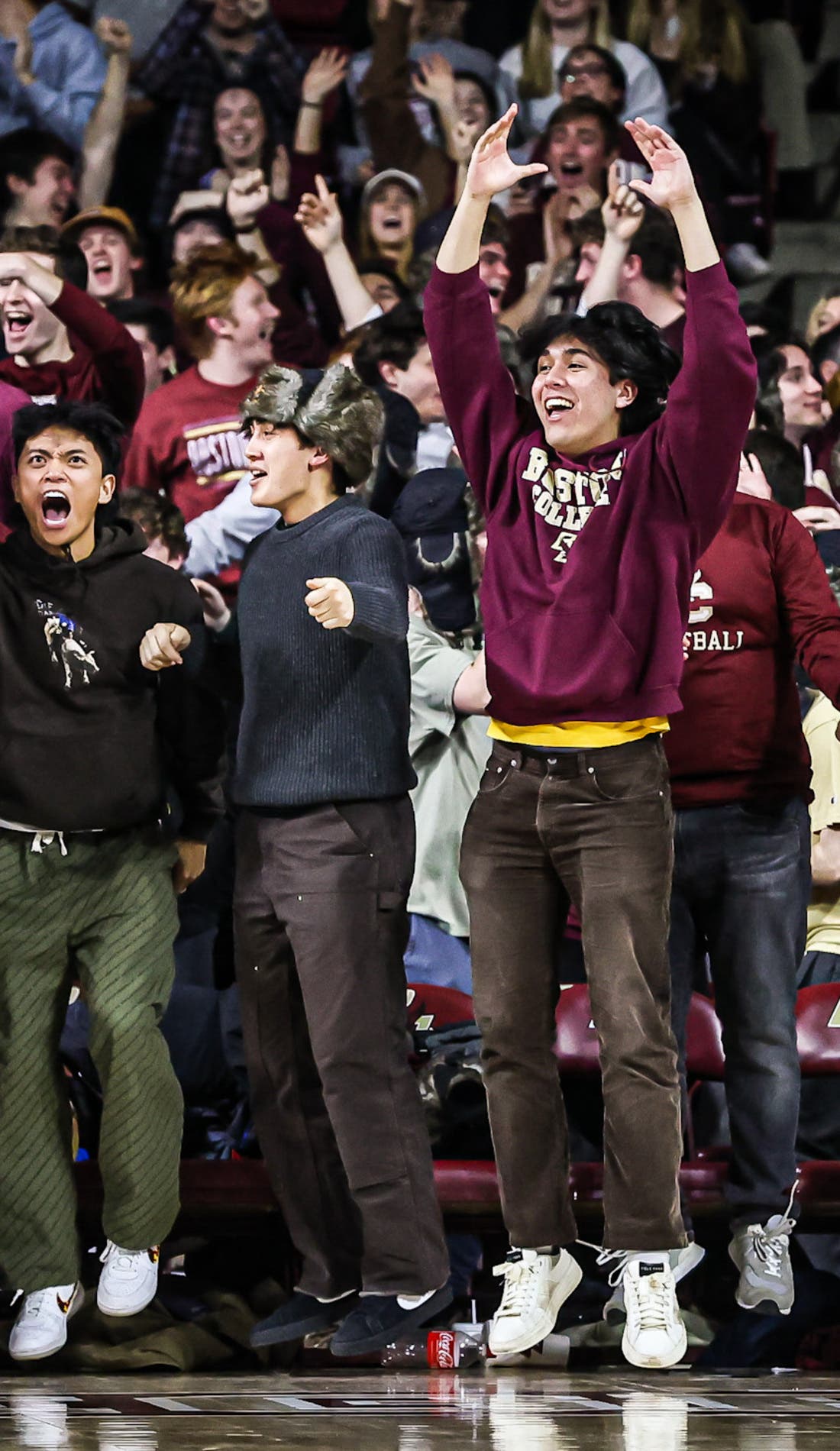 View from a seat at a Boston College Eagles Mens Basketball vs Santa Clara Broncos Mens Basketball game, showing the teams playing