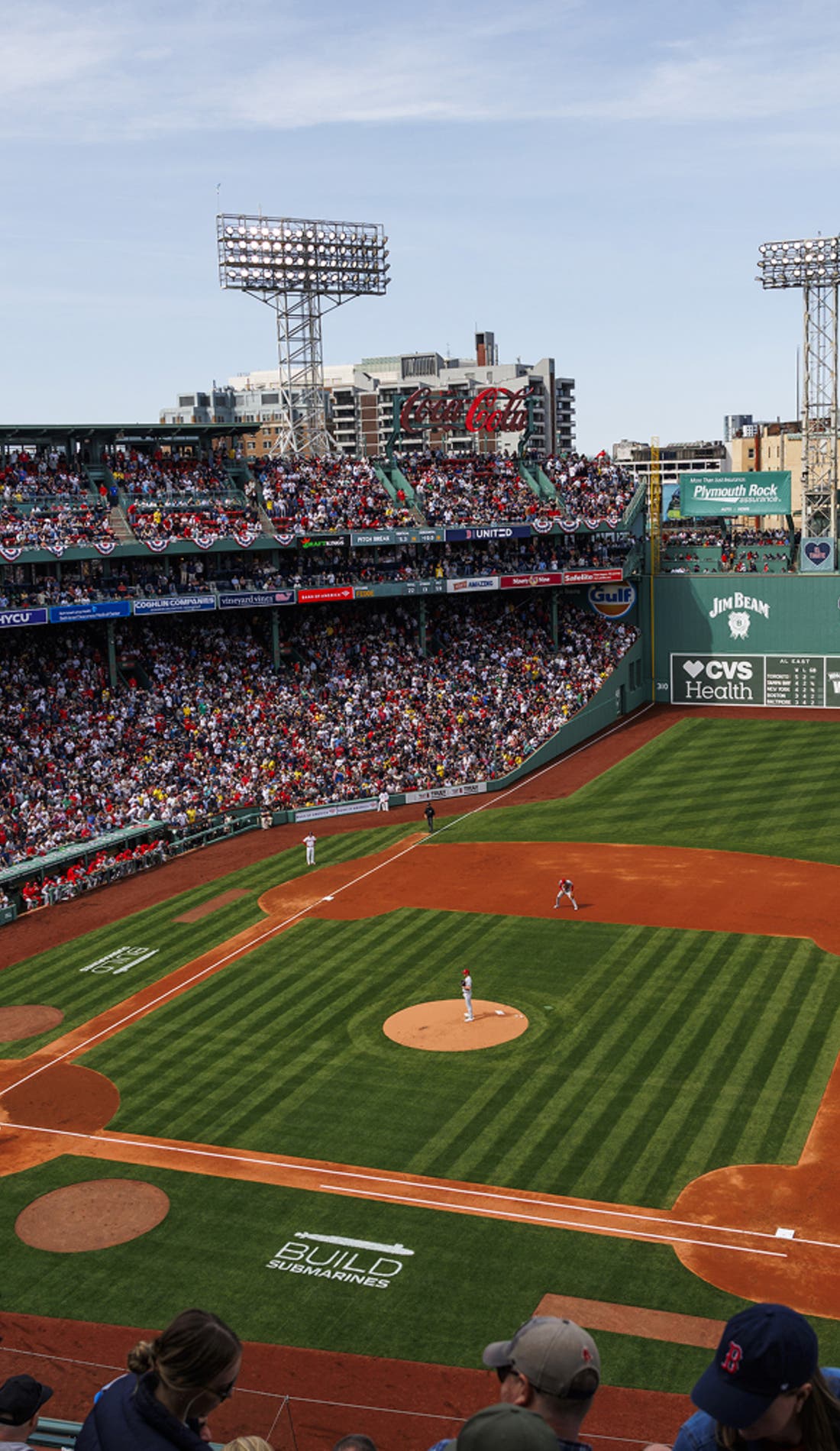 View from a seat at a Boston Red Sox vs Cincinnati Reds game, showing the teams playing