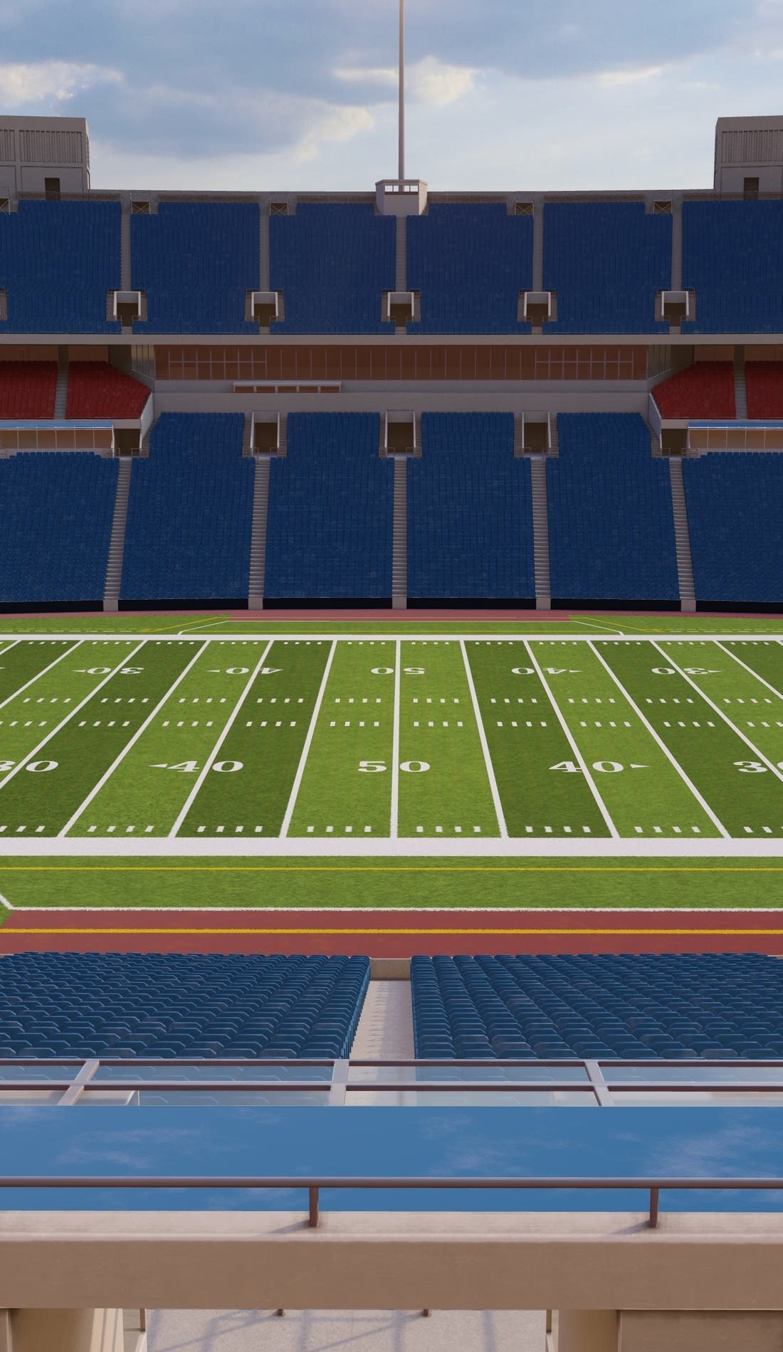 View from a seat at a Buffalo Bills vs New England Patriots game, showing the teams playing