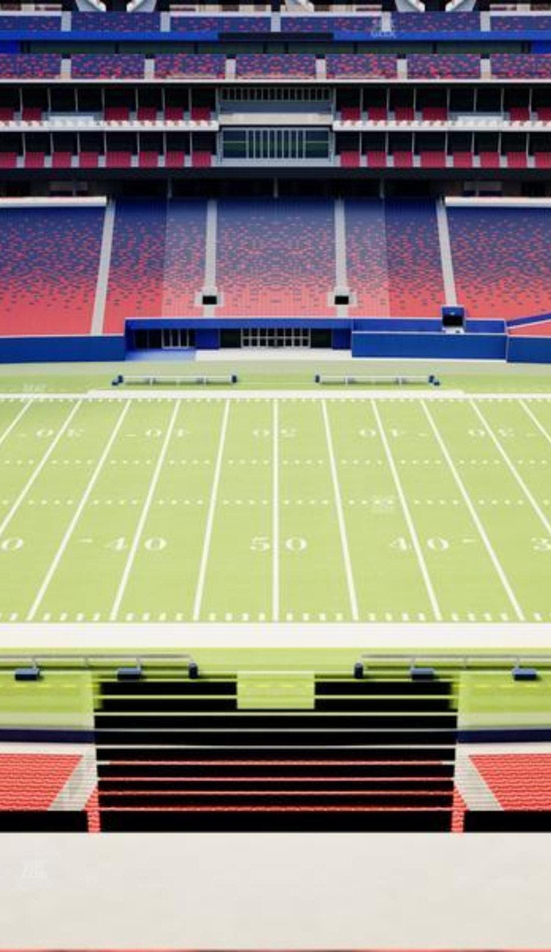 View from a seat at a Buffalo Bills vs New England Patriots game, showing the teams playing
