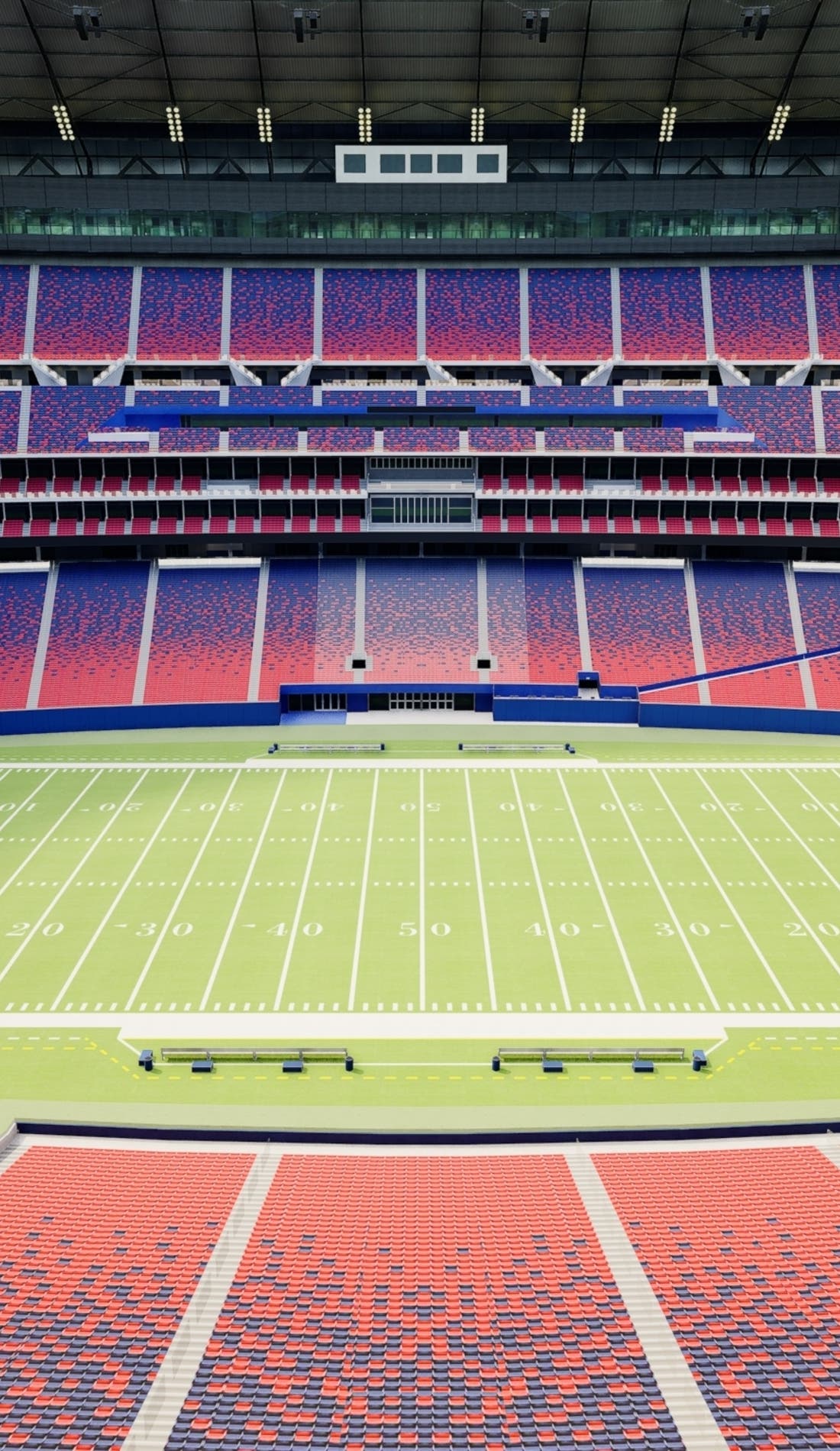 View from a seat at a Buffalo Bills vs New England Patriots game, showing the teams playing