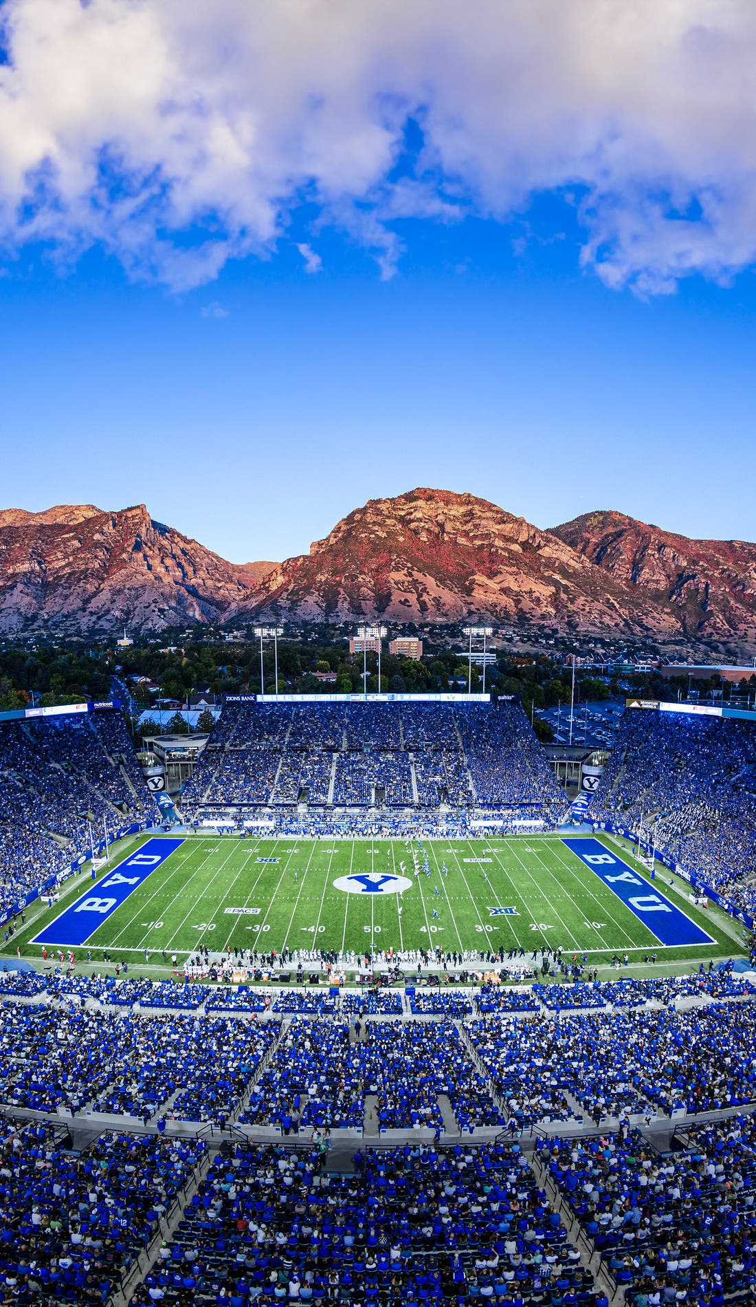 View from a seat at a BYU Cougars Football vs Sam Houston Bearkats Football game, showing the teams playing