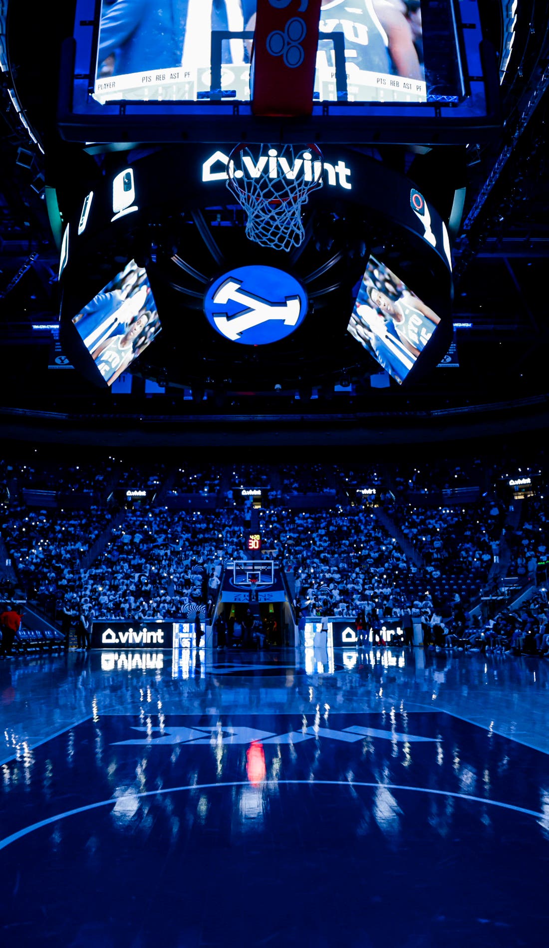 View from a seat at a BYU Cougars Mens Basketball vs Ole Miss Rebels Mens Basketball game, showing the teams playing
