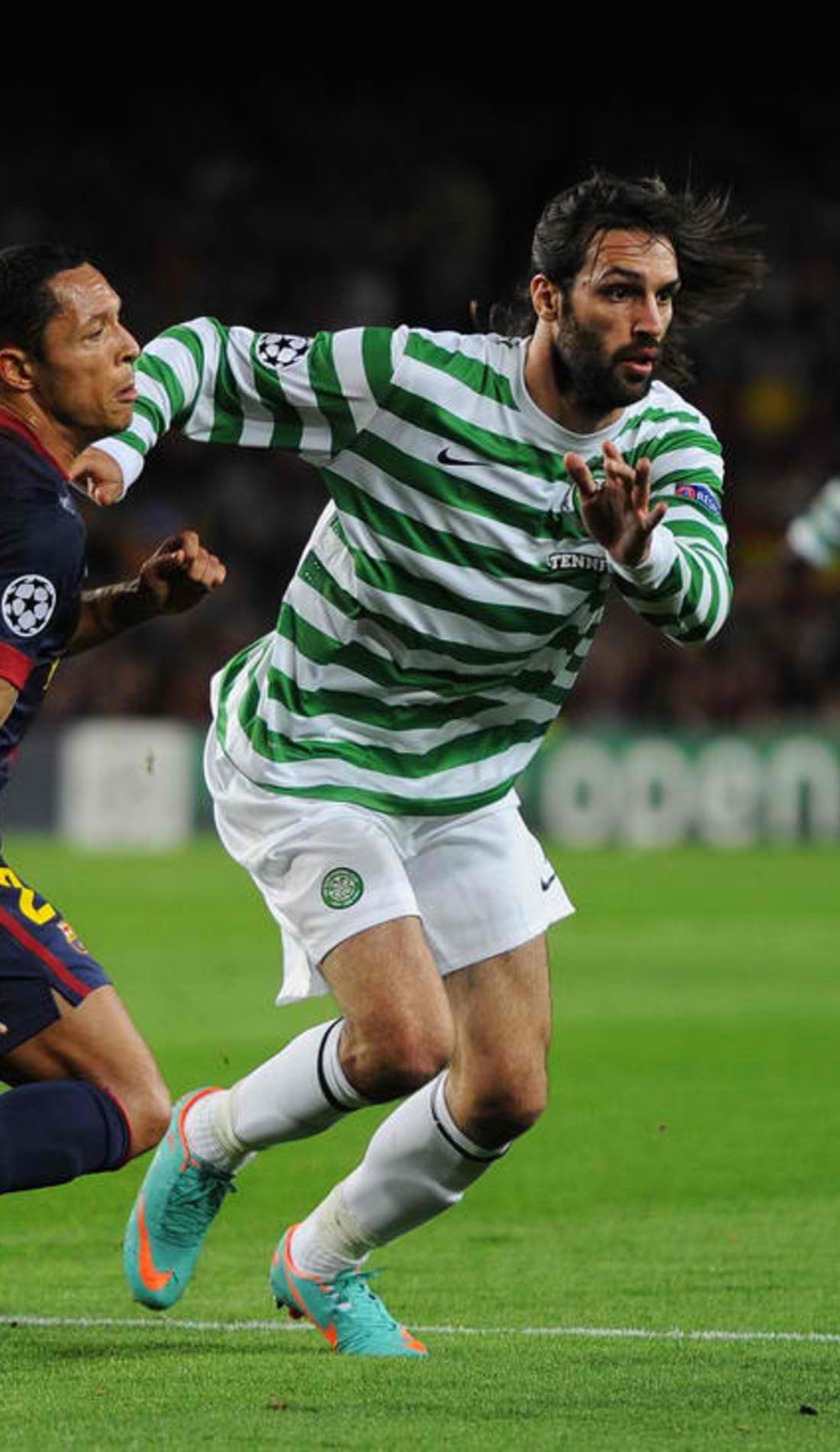View from a seat at a Celtic vs Ajax Amsterdam game, showing the teams playing