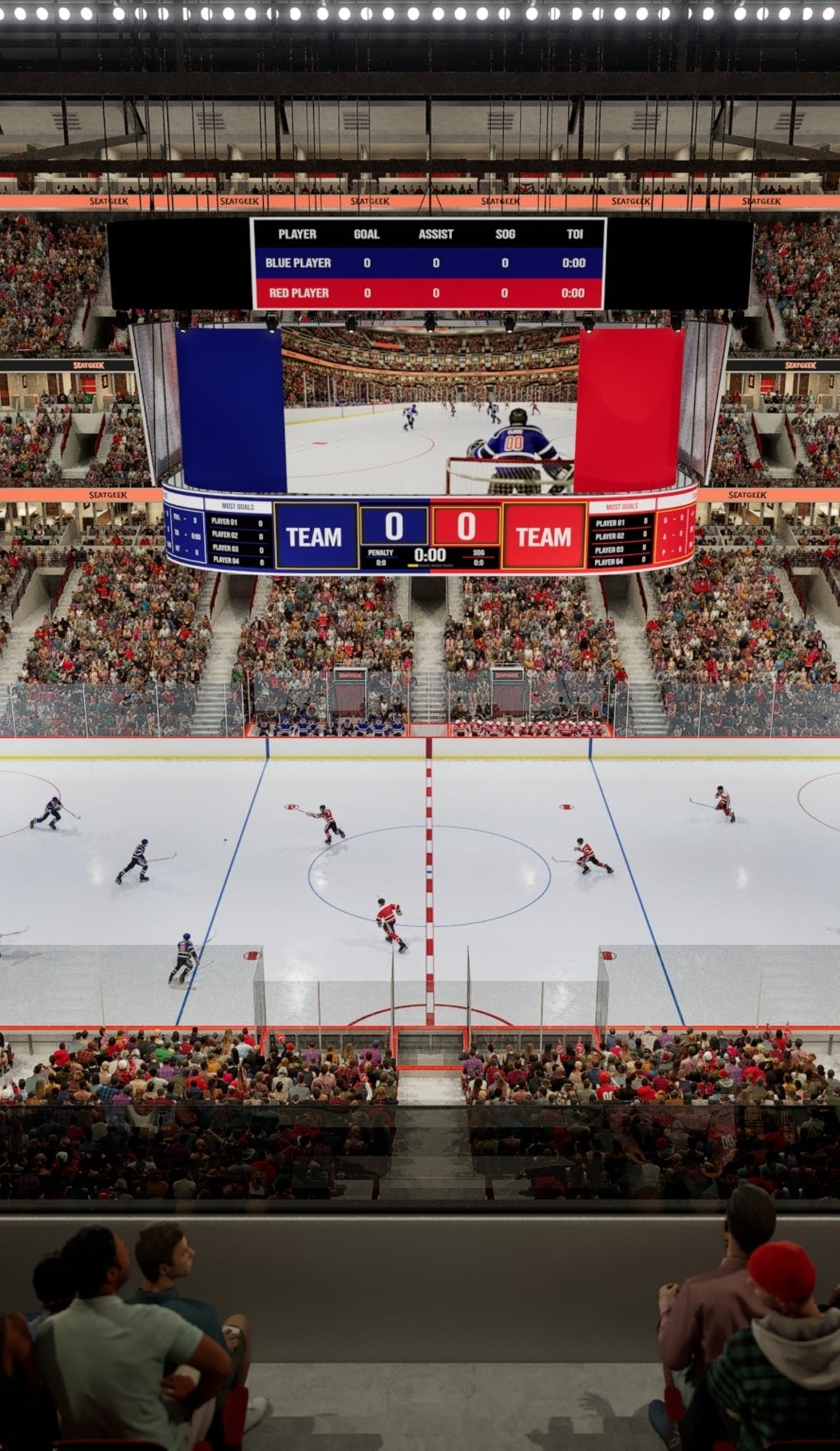 View from a seat at a Chicago Blackhawks vs Dallas Stars game, showing the teams playing