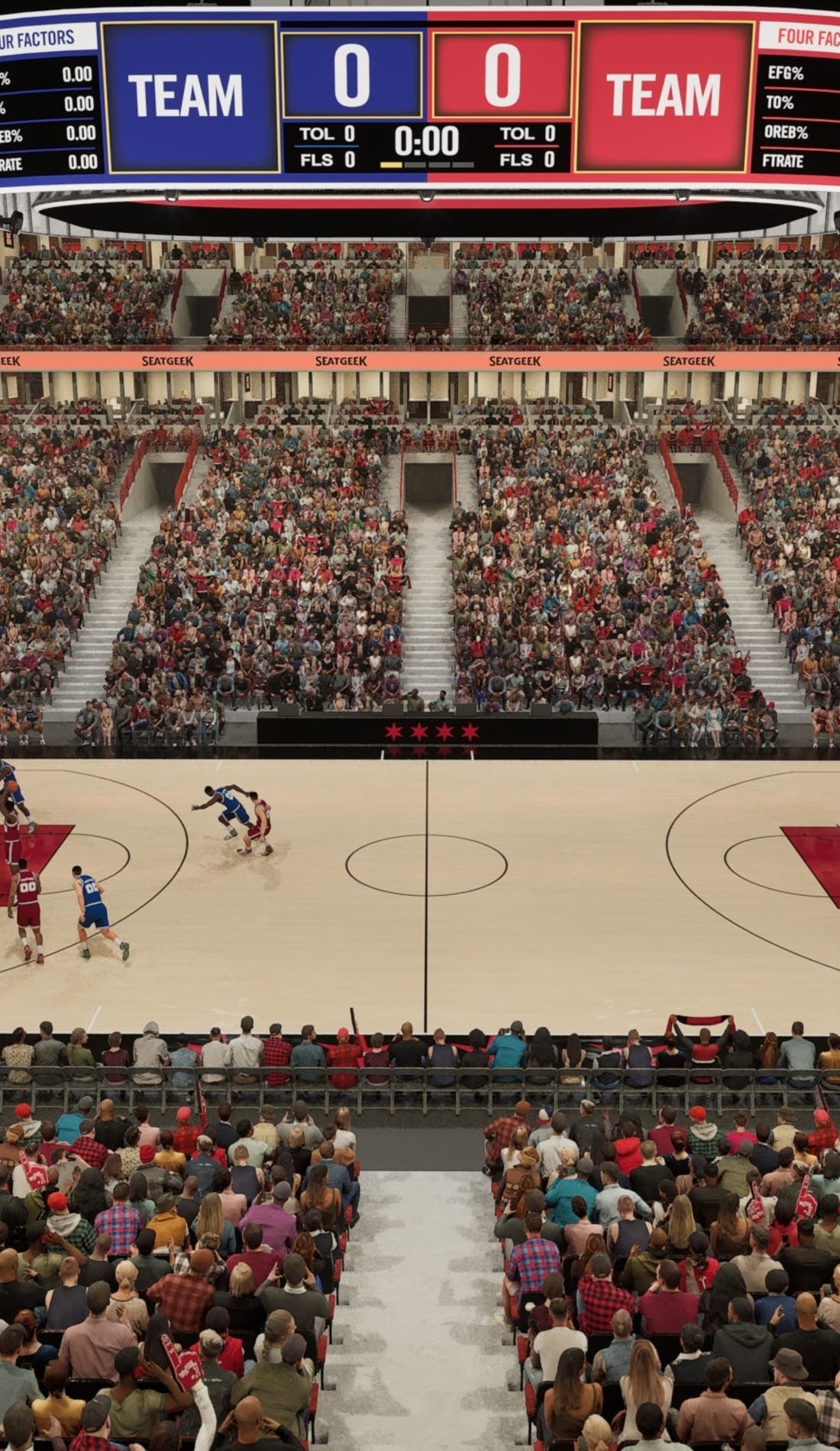 View from a seat at a Chicago Bulls vs Los Angeles Lakers game, showing the teams playing