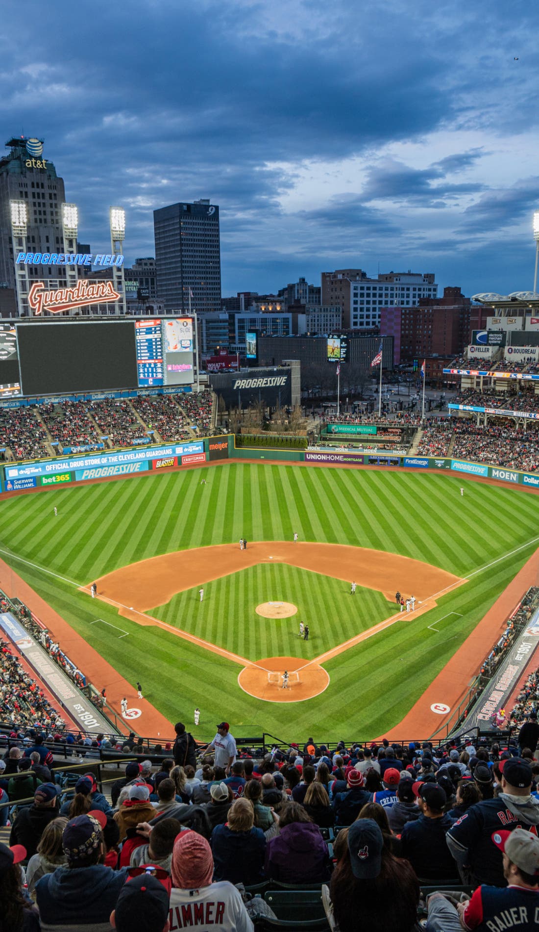 View from a seat at a Cleveland Guardians vs New York Yankees game, showing the teams playing