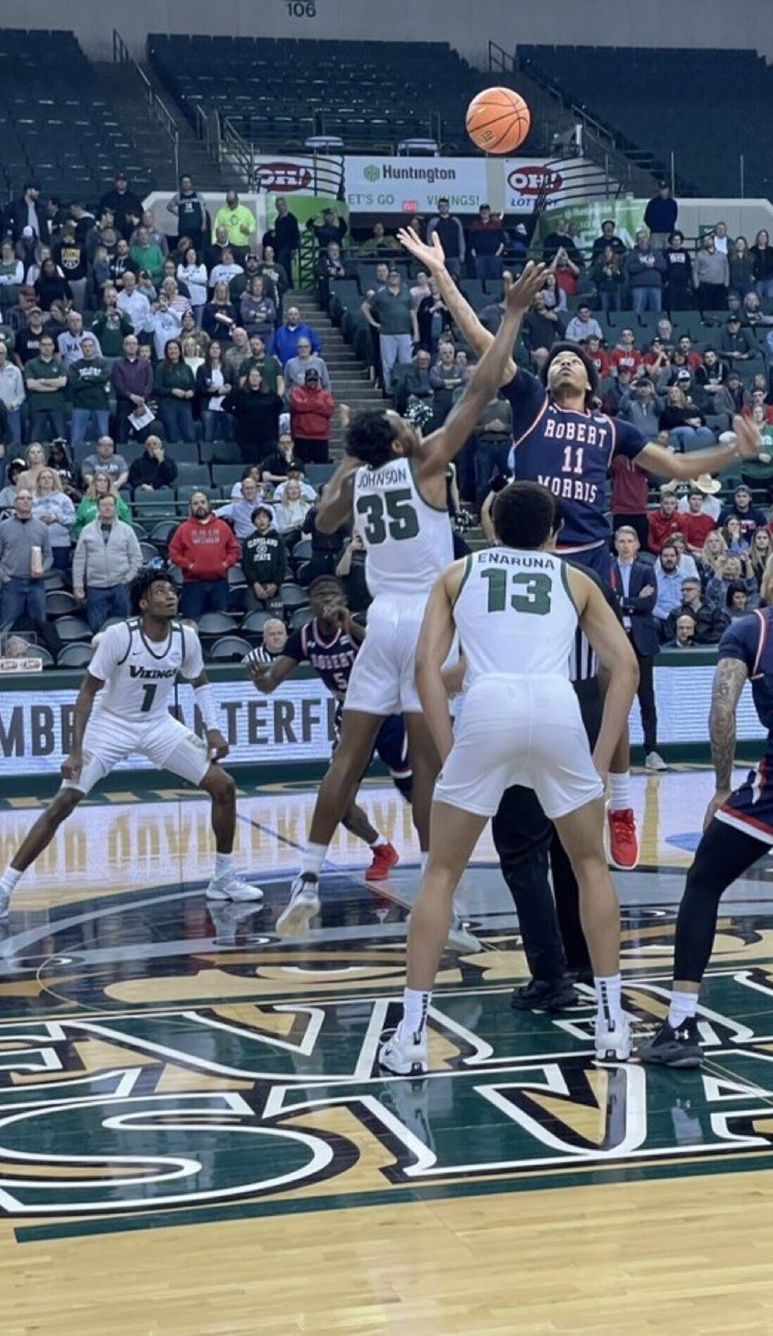 View from a seat at a Cleveland State Vikings Mens Basketball vs VCU Rams Mens Basketball game, showing the teams playing