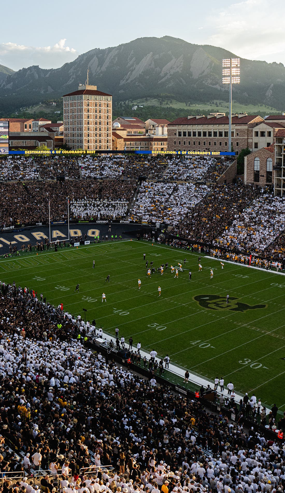 View from a seat at a Colorado Buffaloes Football vs Oregon State Beavers Football game, showing the teams playing