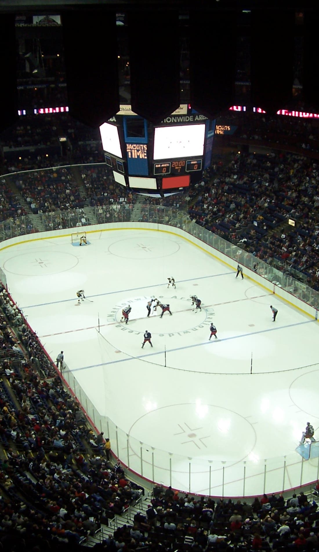 View from a seat at a Columbus Blue Jackets vs Parking: Colorado Avalanche game, showing the teams playing