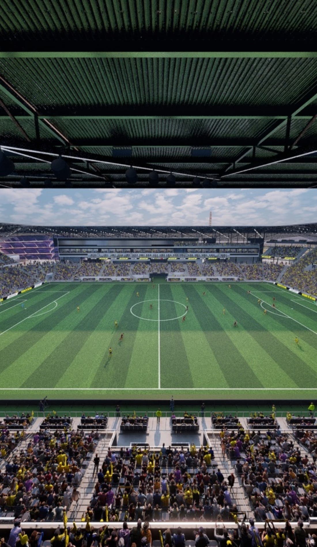 View from a seat at a Columbus Crew vs Sporting Kansas City game, showing the teams playing