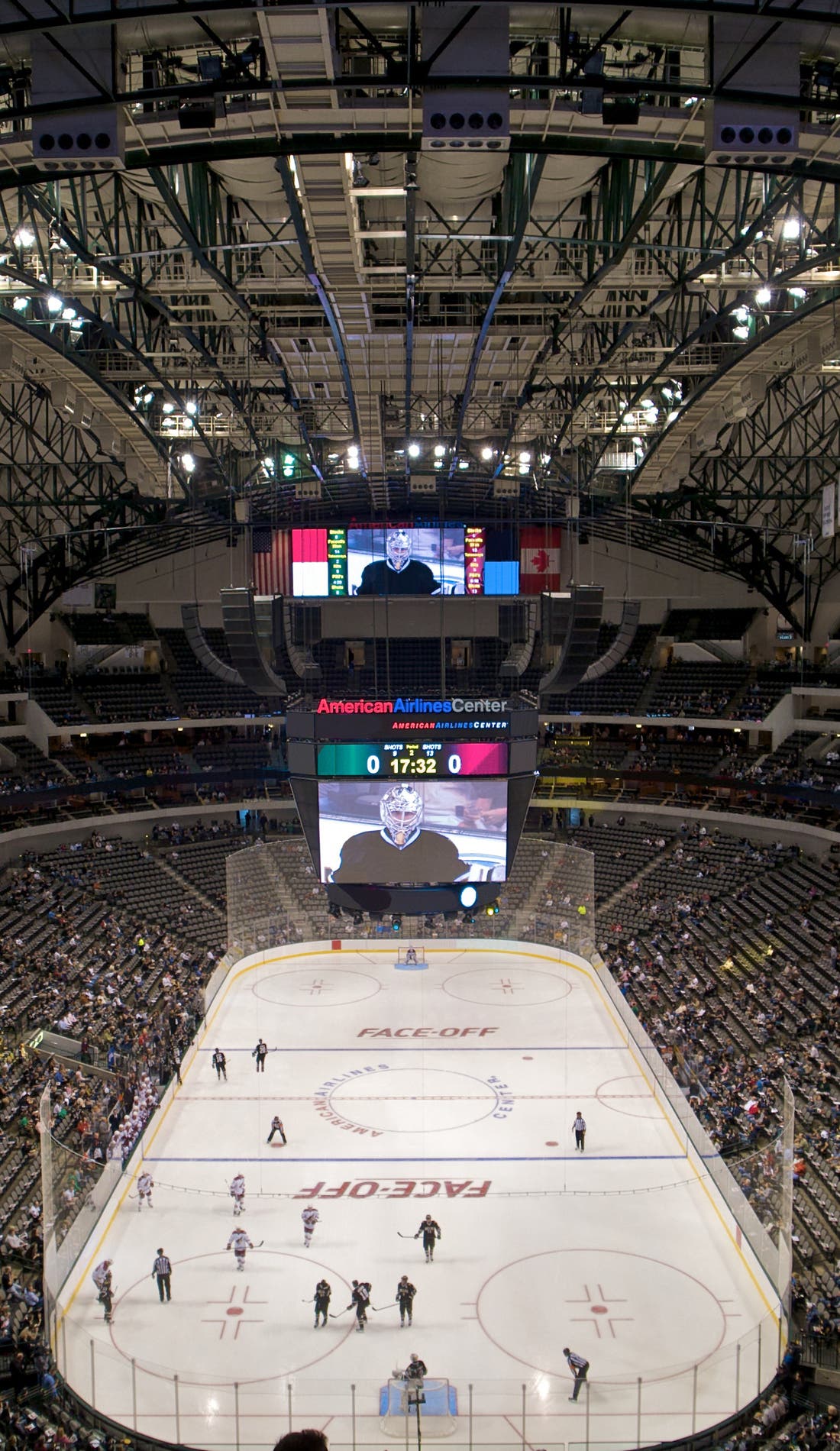 View from a seat at a Dallas Stars vs Vegas Golden Knights game, showing the teams playing