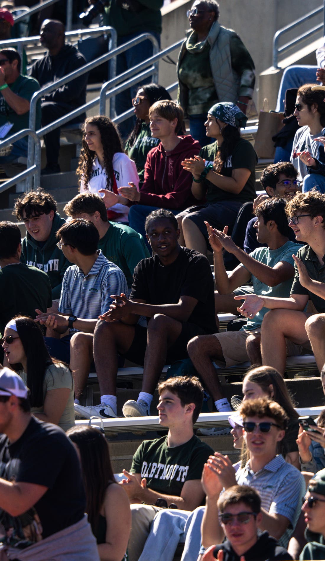 View from a seat at a Dartmouth Big Green Football vs Penn Quakers Football game, showing the teams playing