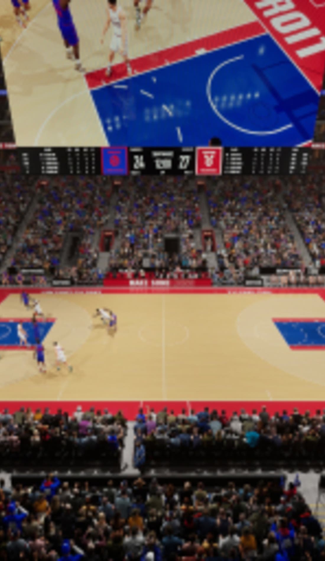 View from a seat at a Detroit Pistons vs Milwaukee Bucks game, showing the teams playing