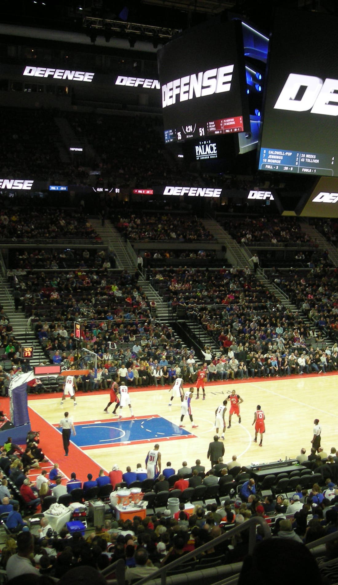 View from a seat at a Detroit Pistons vs Miami Heat game, showing the teams playing