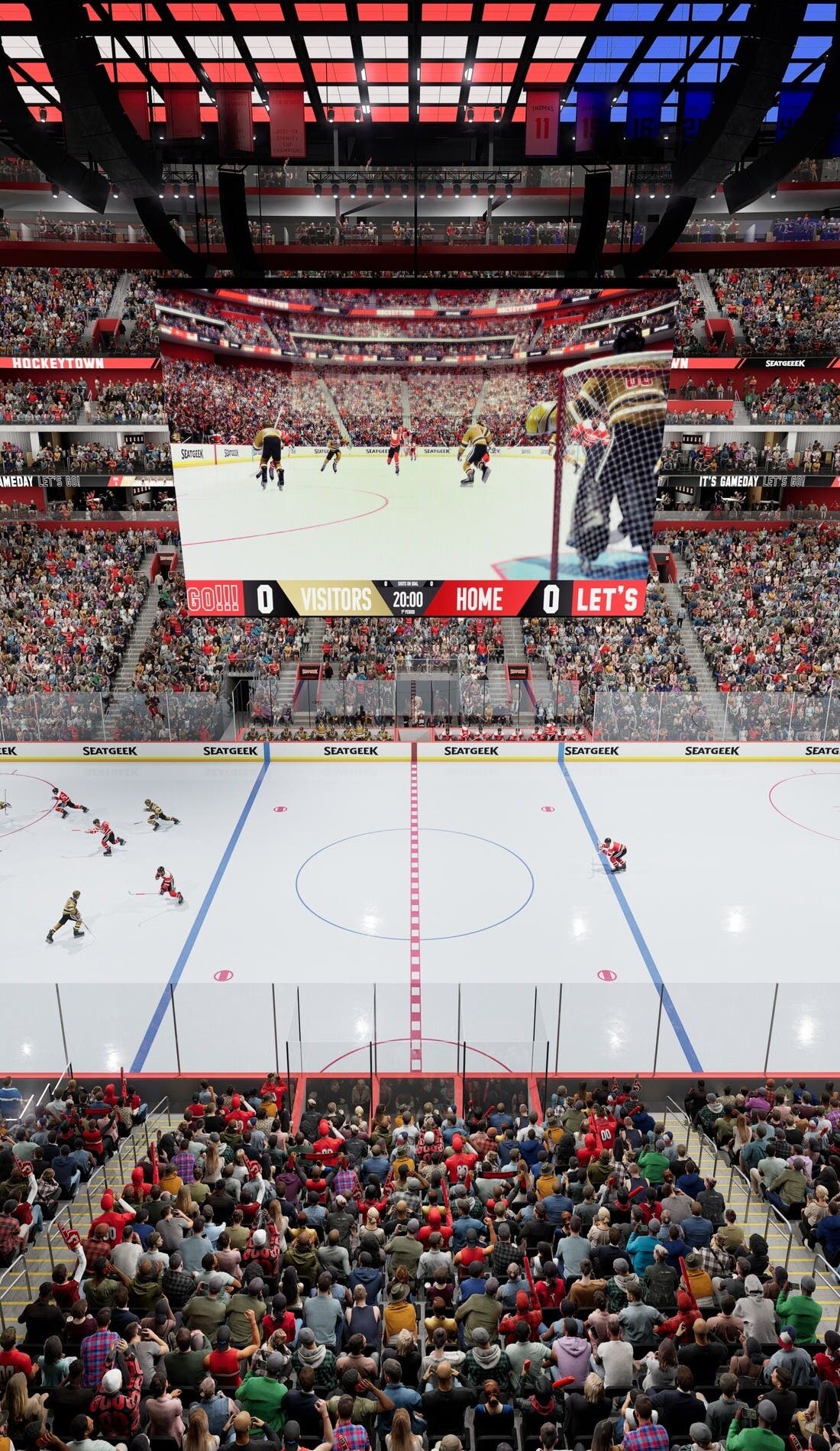 View from a seat at a Detroit Red Wings vs Vegas Golden Knights game, showing the teams playing