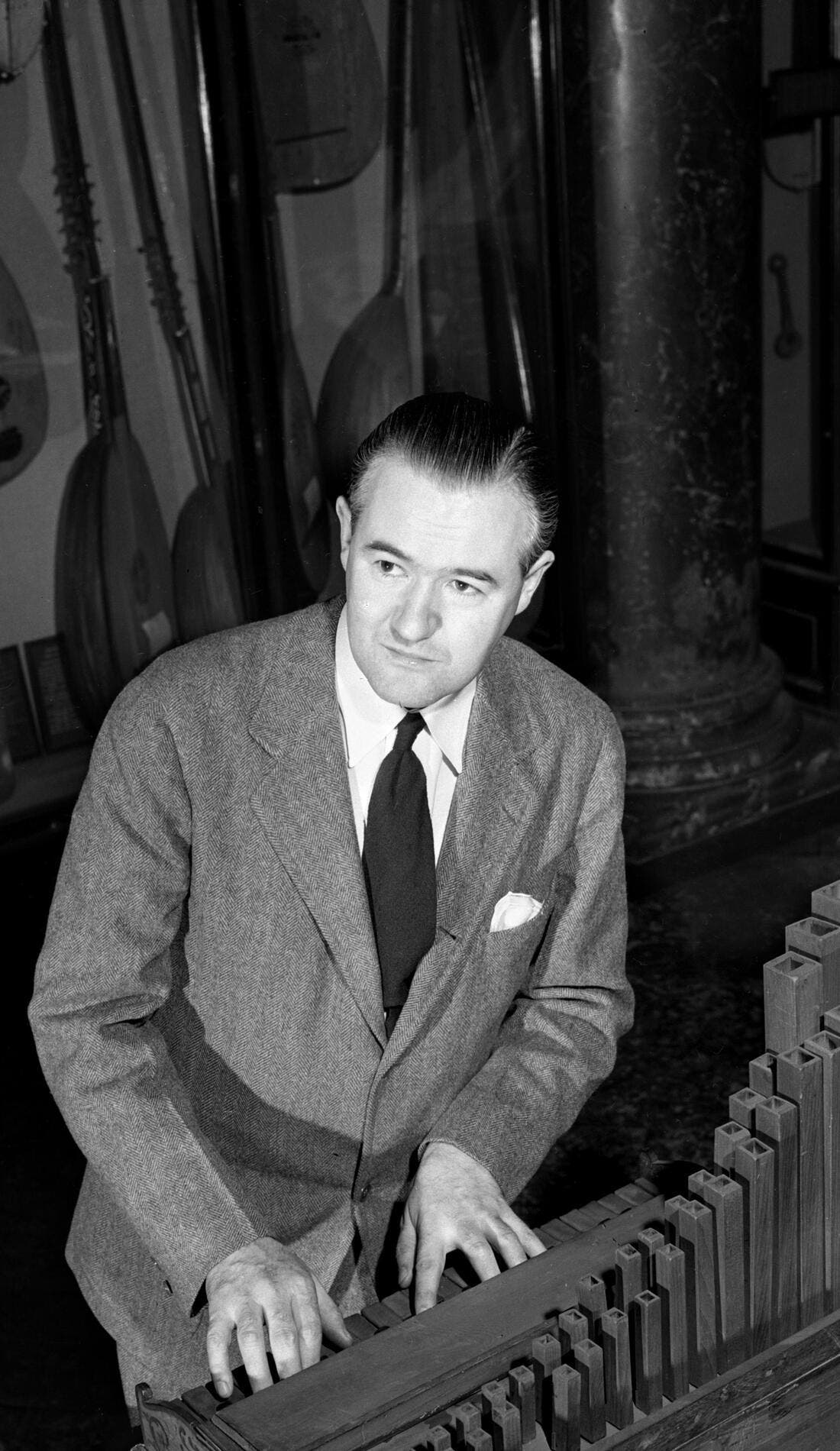 E. Power Biggs promotional image for upcoming events and ticket sales