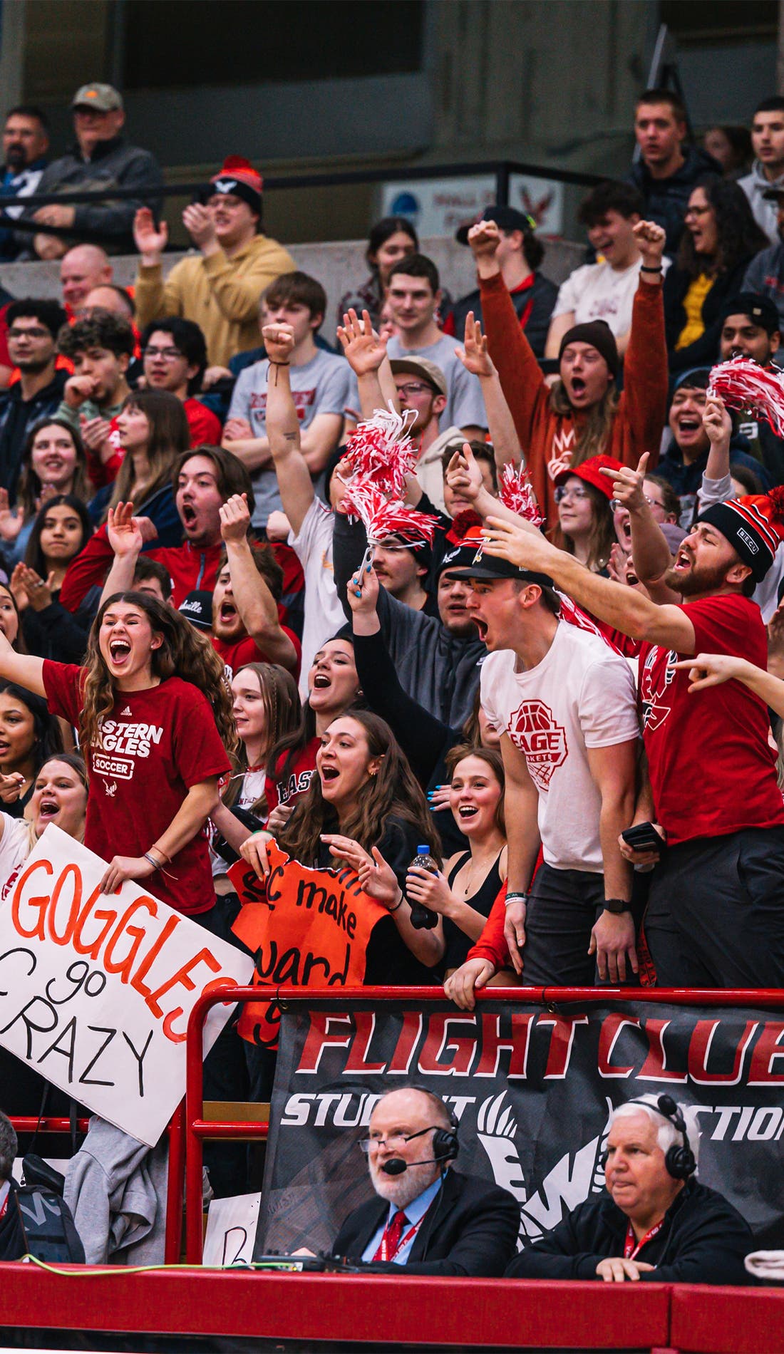 View from a seat at a Eastern Washington Eagles Mens Basketball vs Weber State Wildcats Mens Basketball game, showing the teams playing