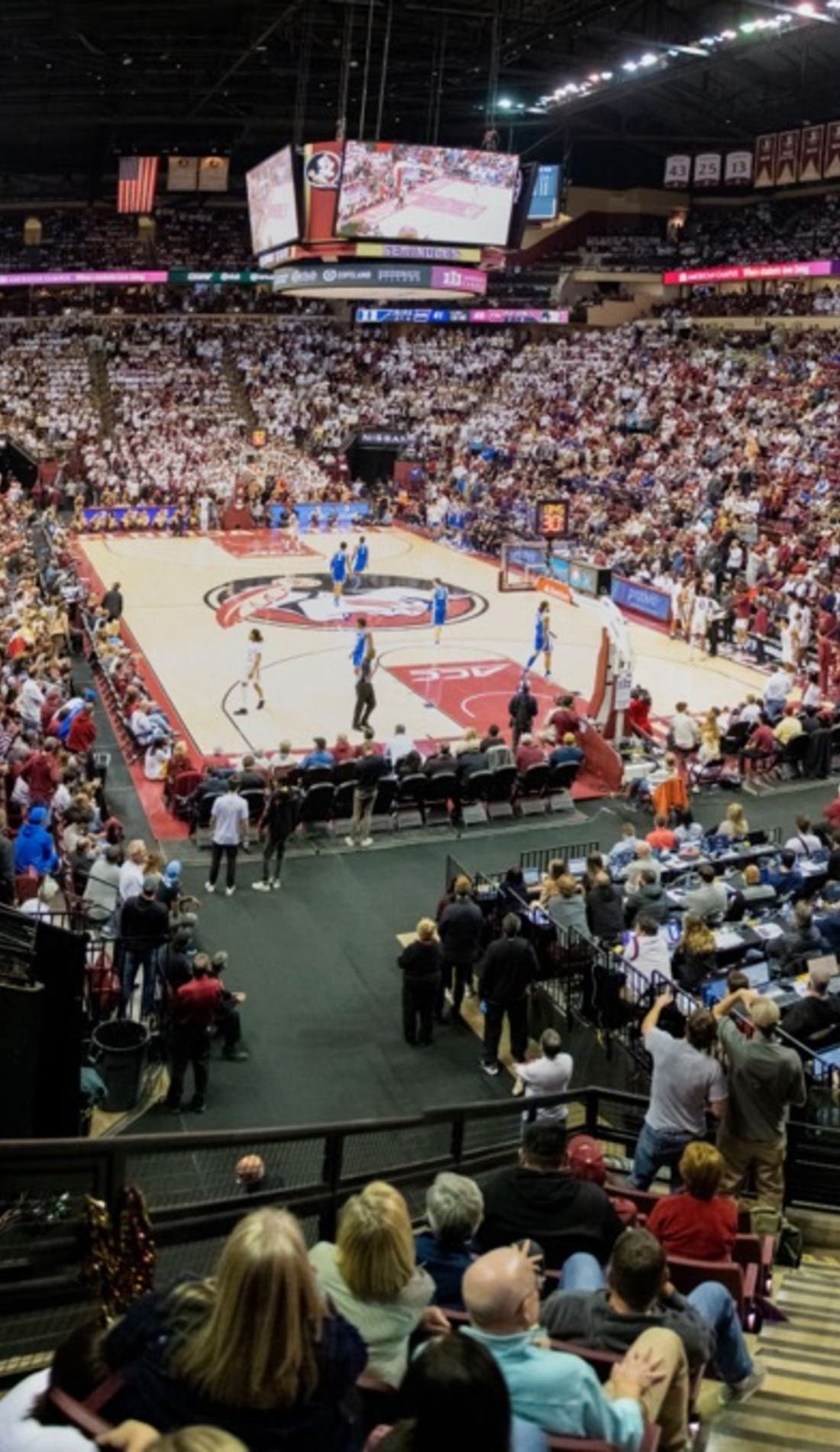 View from a seat at a Florida State Seminoles Mens Basketball vs Troy Trojans Mens Basketball game, showing the teams playing