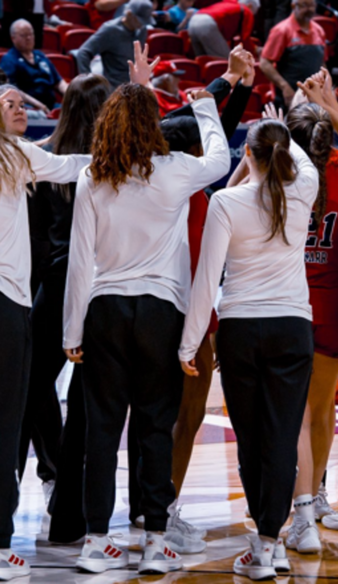 View from a seat at a Fresno State Bulldogs Womens Basketball vs Nevada Wolf Pack Womens Basketball game, showing the teams playing