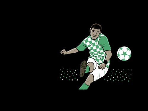 Illustration of a man kicking a soccer ball, symbolizing MLS tickets and events