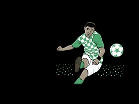 Illustration of a man kicking a soccer ball, symbolizing MLS tickets and events