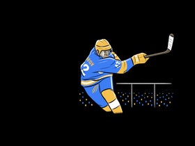 Illustration of a man playing hockey, symbolizing NHL tickets and events