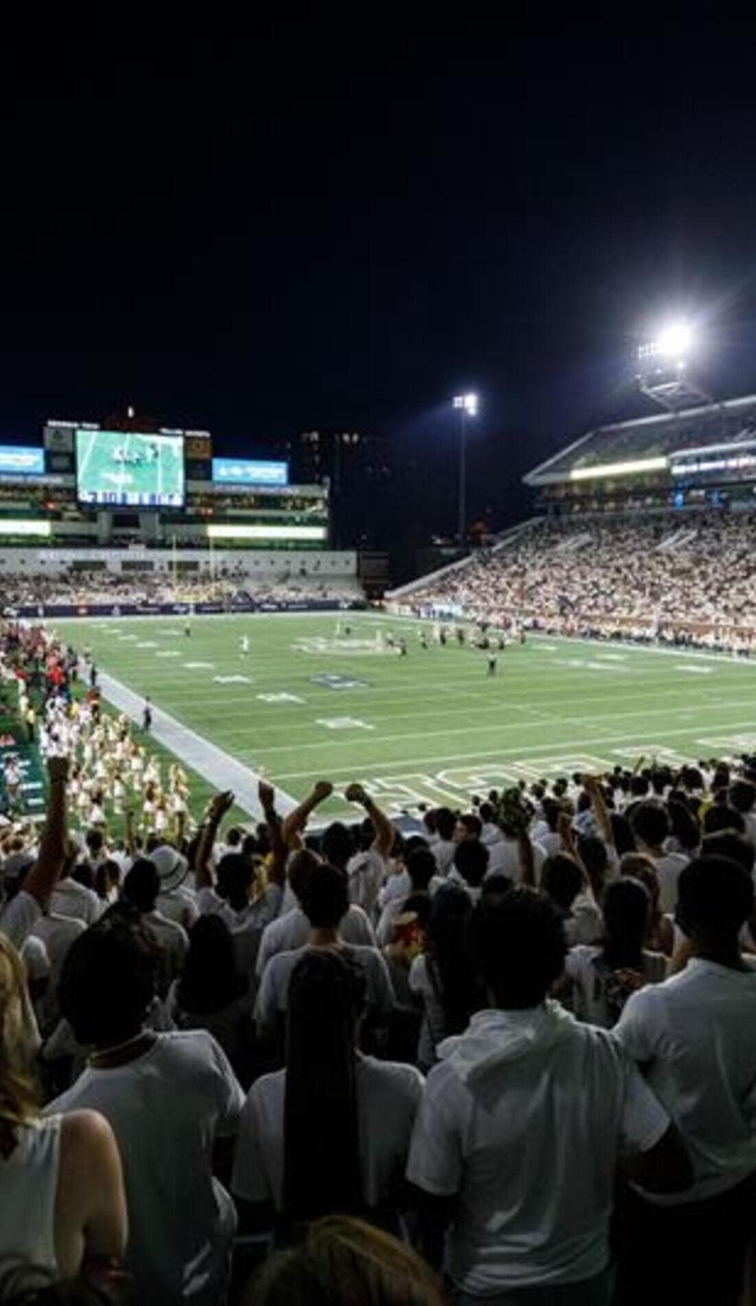 View from a seat at a Georgia Tech Yellow Jackets Football vs Mercer Bears Football game, showing the teams playing