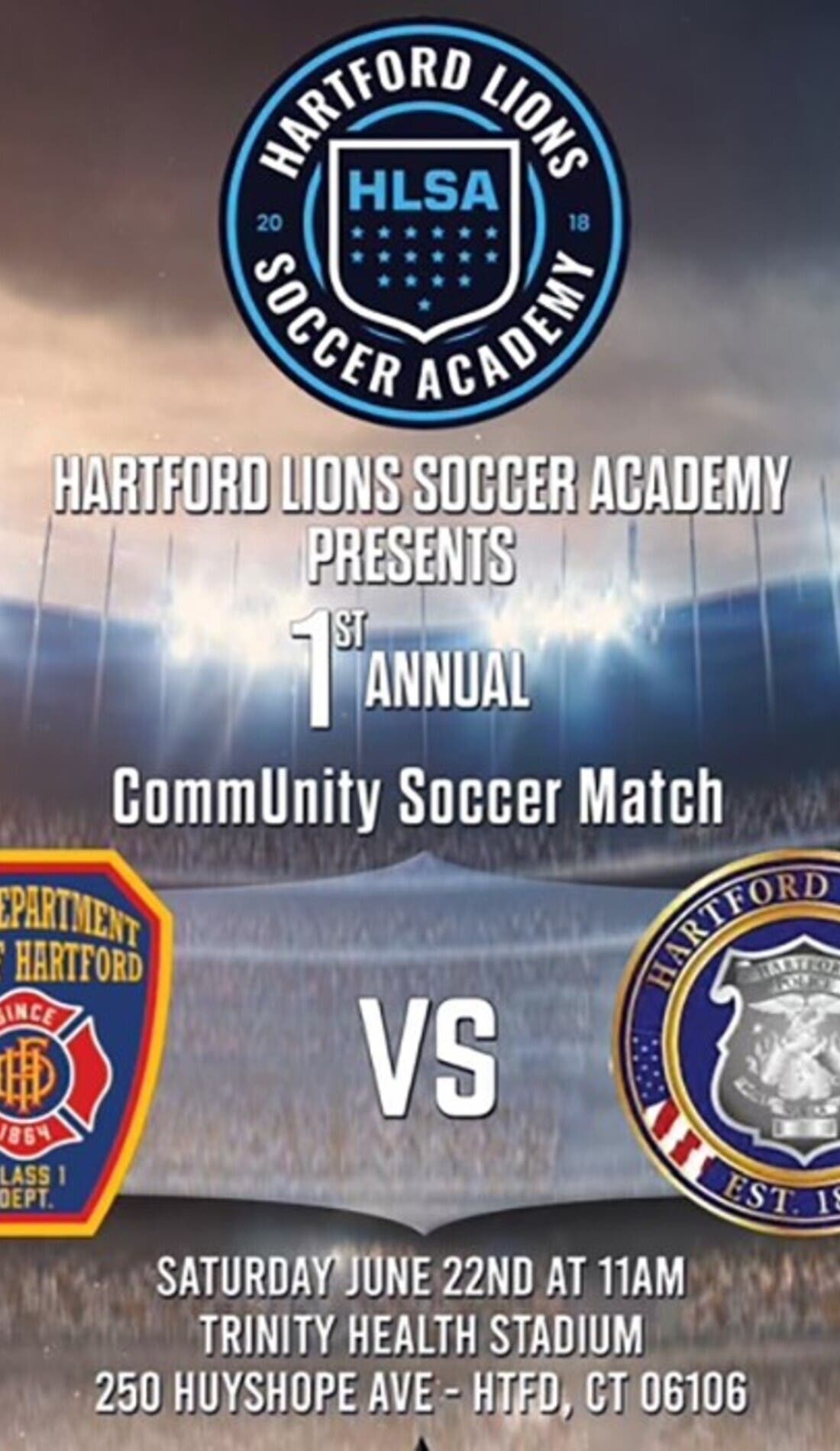 Hartford Lions CommUnity Match: Hartford Fire promotional image for upcoming events and ticket sales