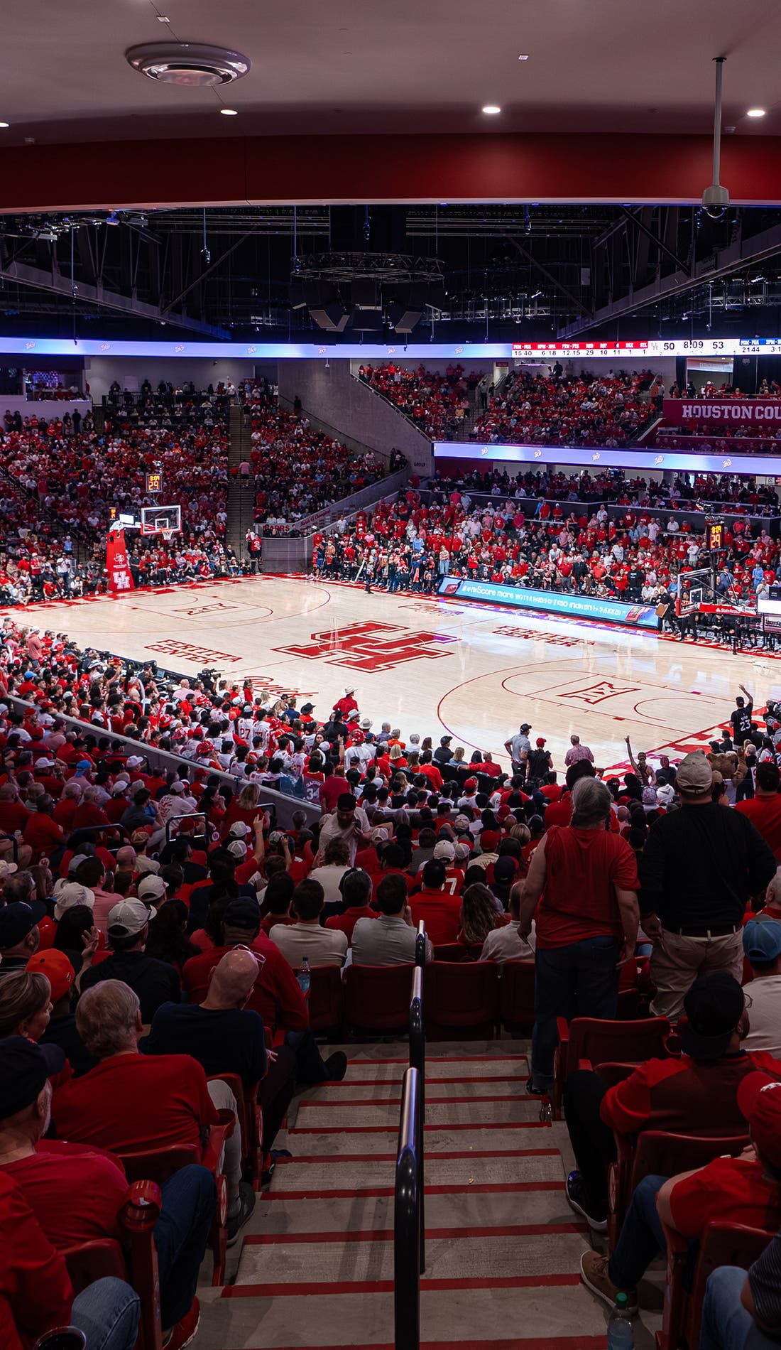 View from a seat at a Houston Cougars Womens Basketball vs UCF Knights Womens Basketball game, showing the teams playing