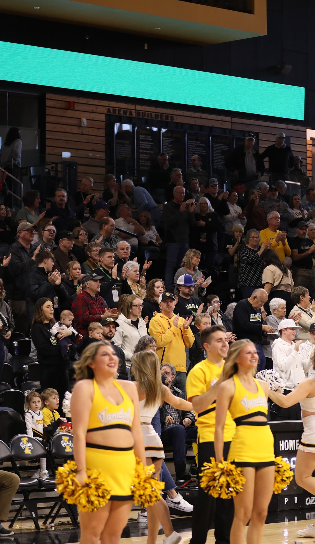 View from a seat at a Idaho Vandals Mens Basketball vs Omaha Mavericks Mens Basketball game, showing the teams playing