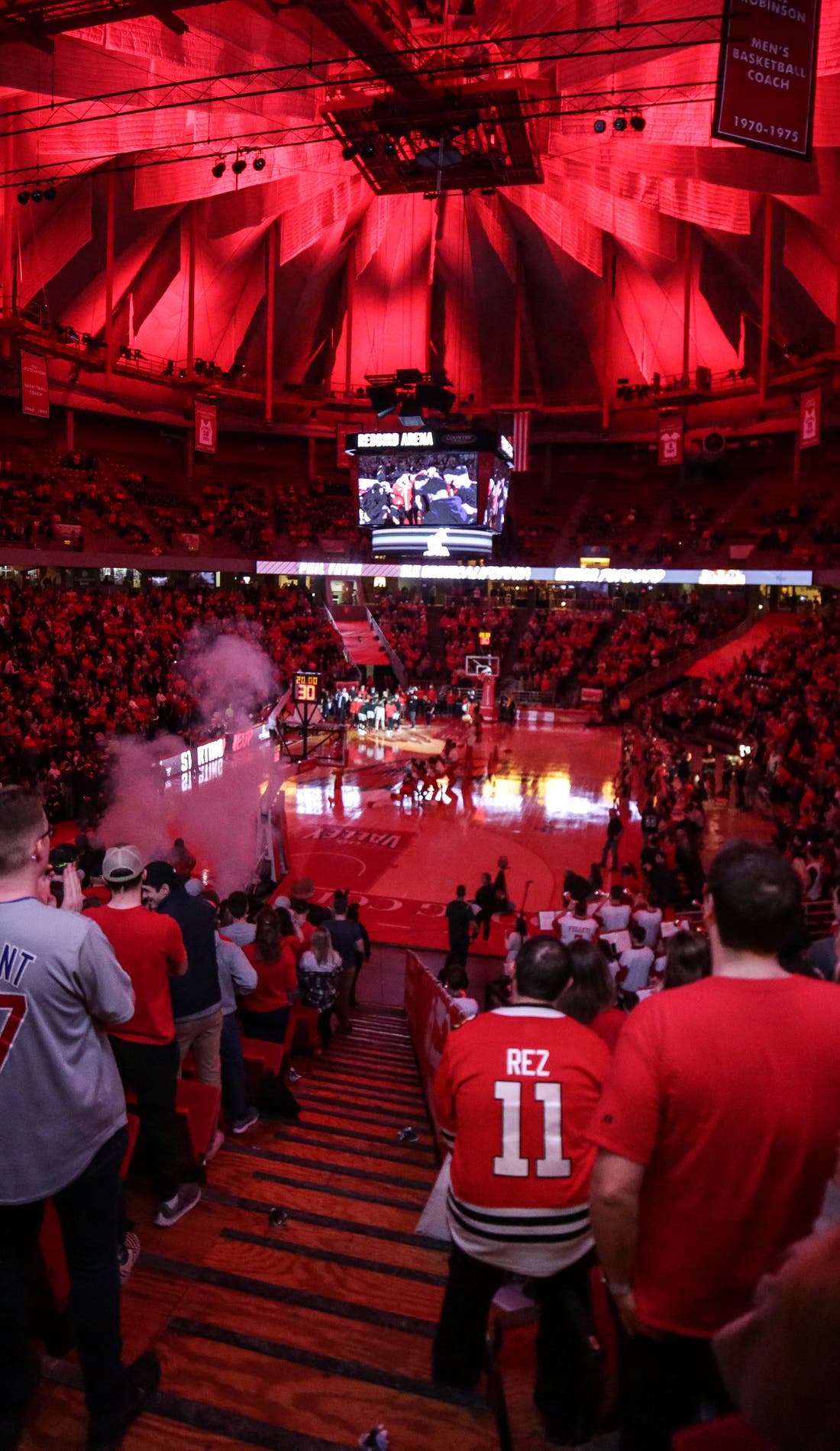 View from a seat at a Illinois State Redbirds Mens Basketball vs Lindenwood Lions Mens Basketball game, showing the teams playing