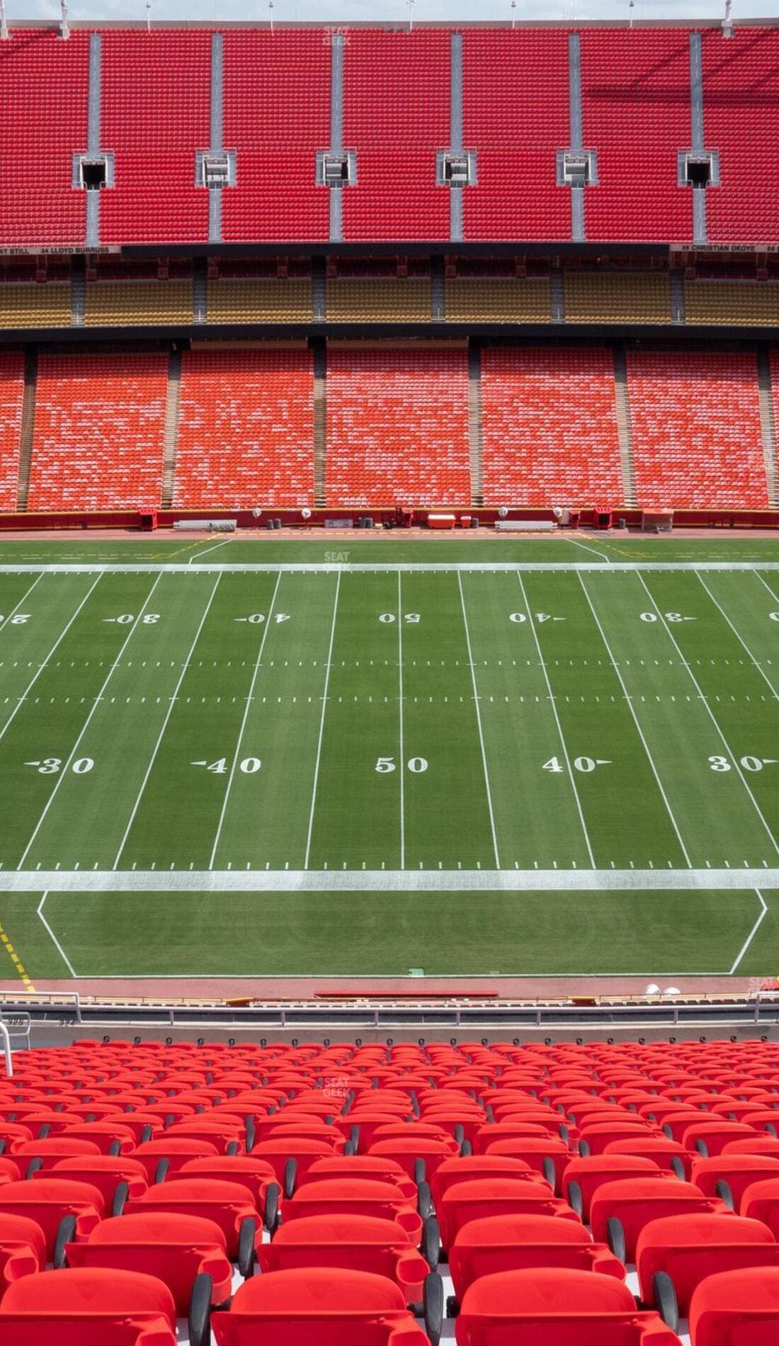 View from a seat at a Kansas City Chiefs vs Buffalo Bills game, showing the teams playing