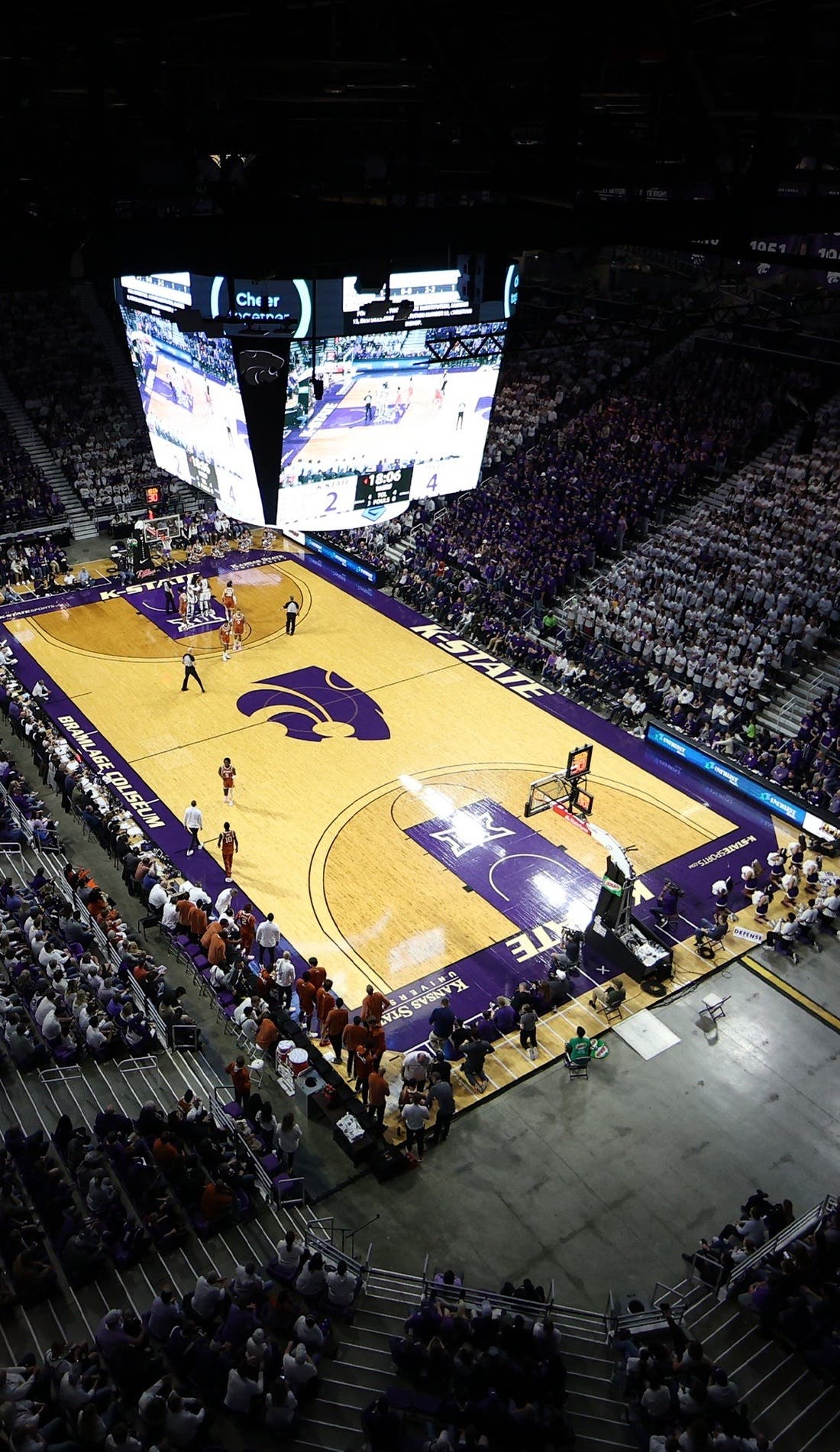 View from a seat at a Kansas State Wildcats Womens Basketball vs Kansas Jayhawks Womens Basketball game, showing the teams playing