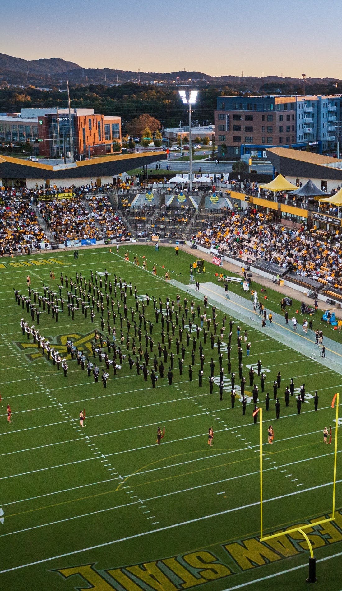 View from a seat at a Kennesaw State Owls Football vs Missouri S&T Miners Football game, showing the teams playing